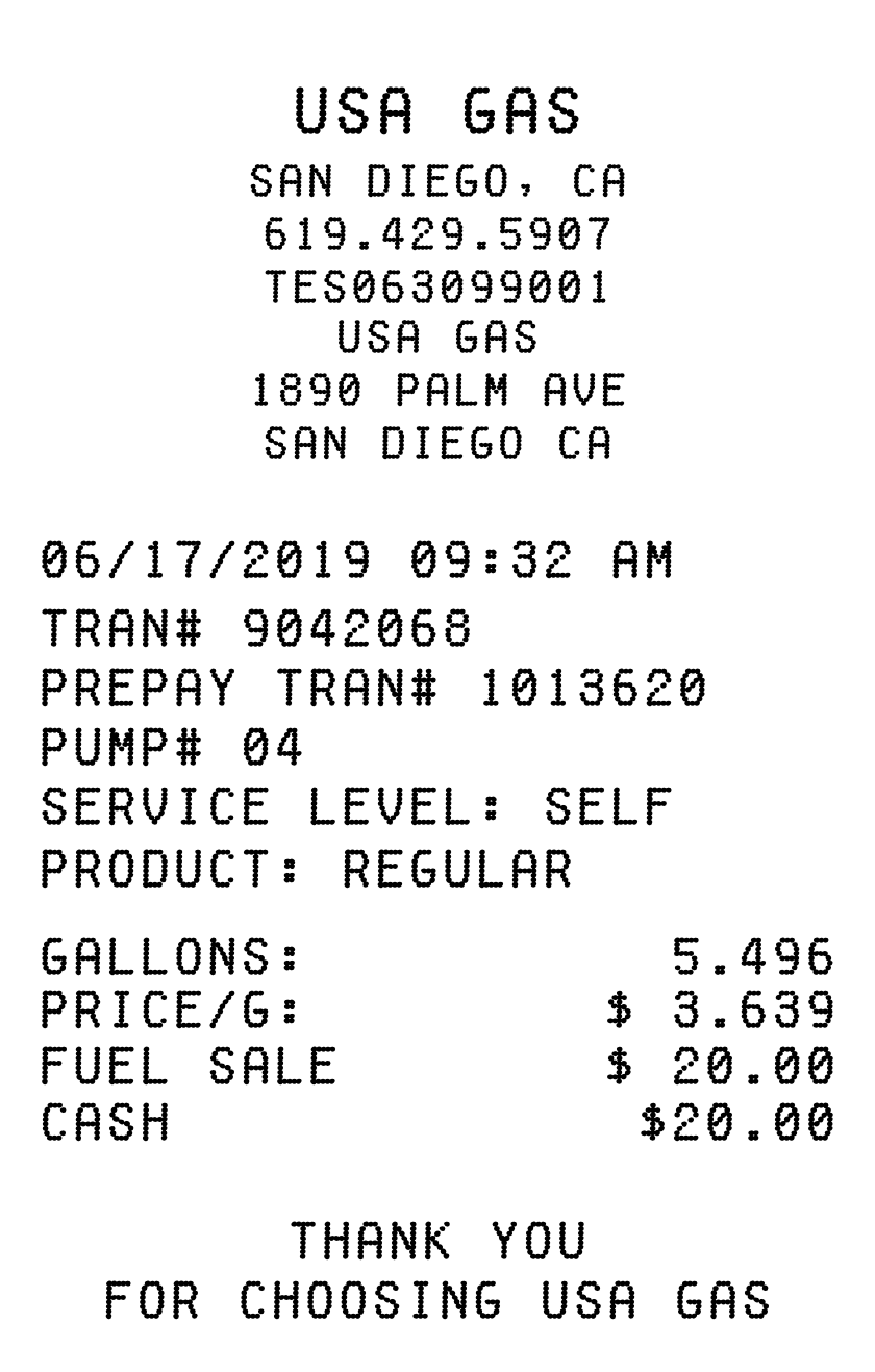 Gas receipt