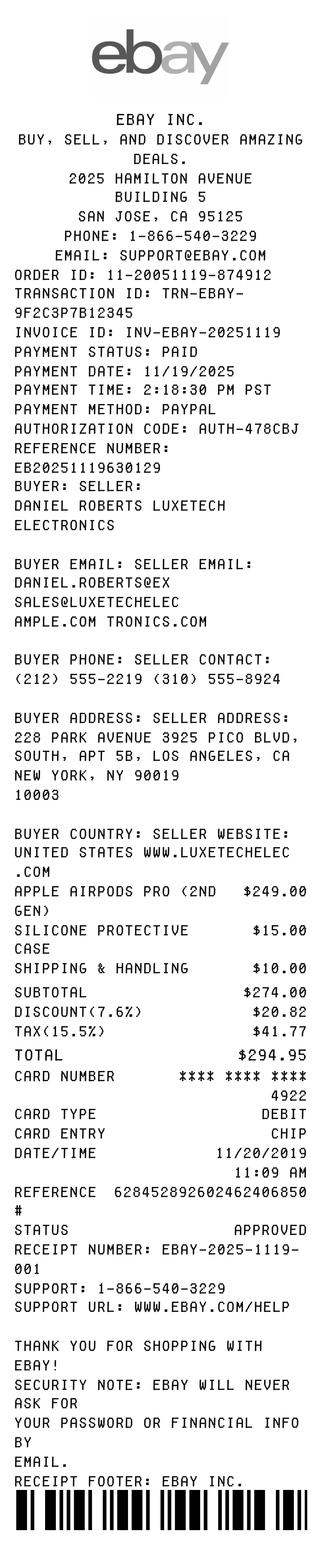eBay receipt