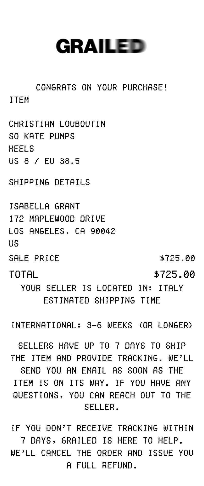Grailed receipt
