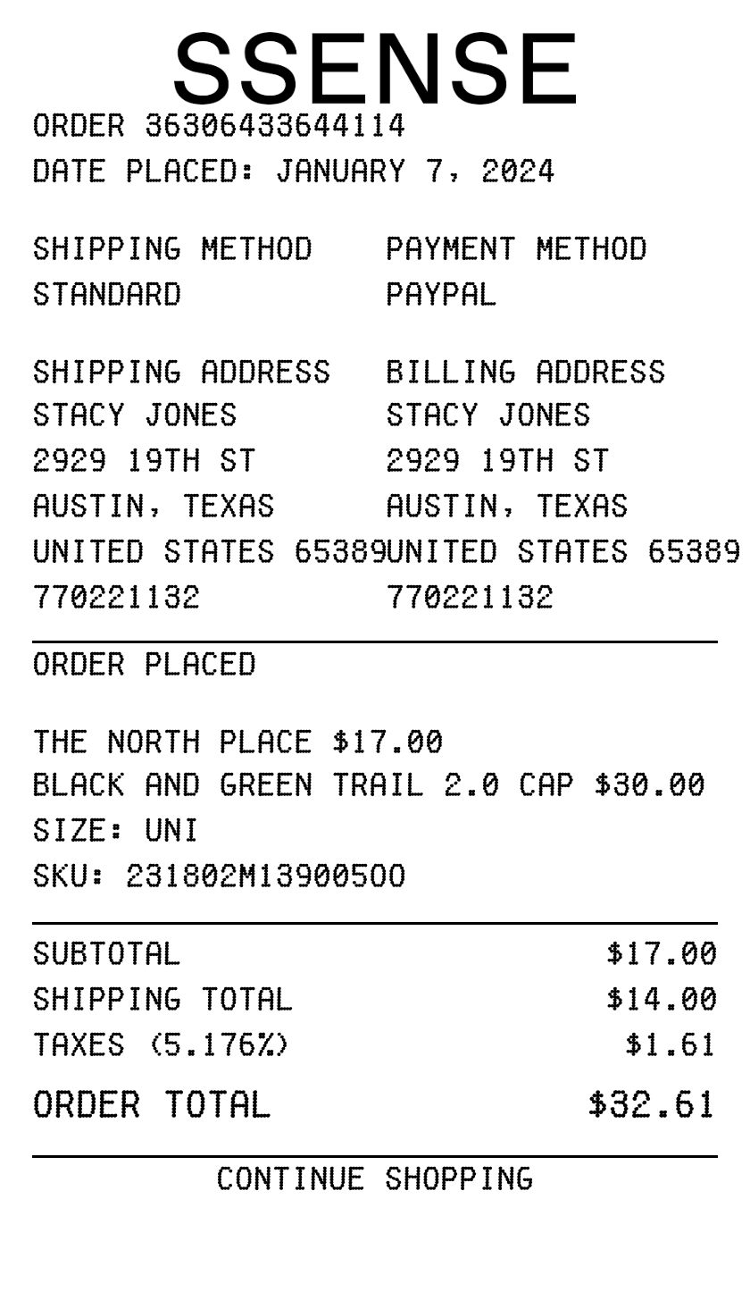 SSENSE receipt