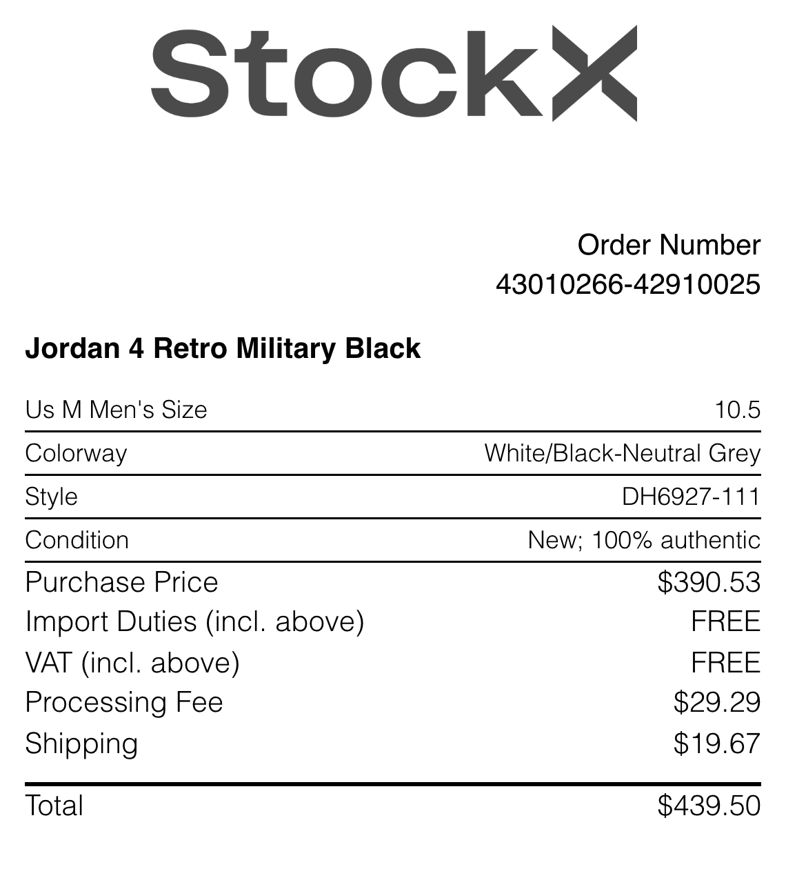 StockX receipt