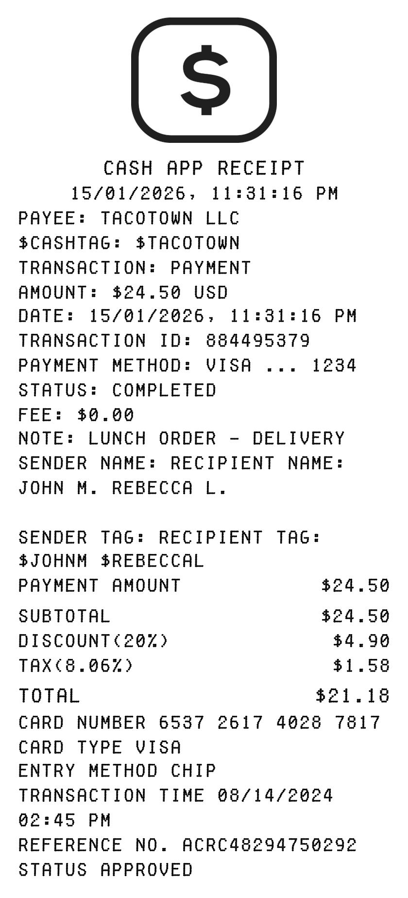Cash App receipt