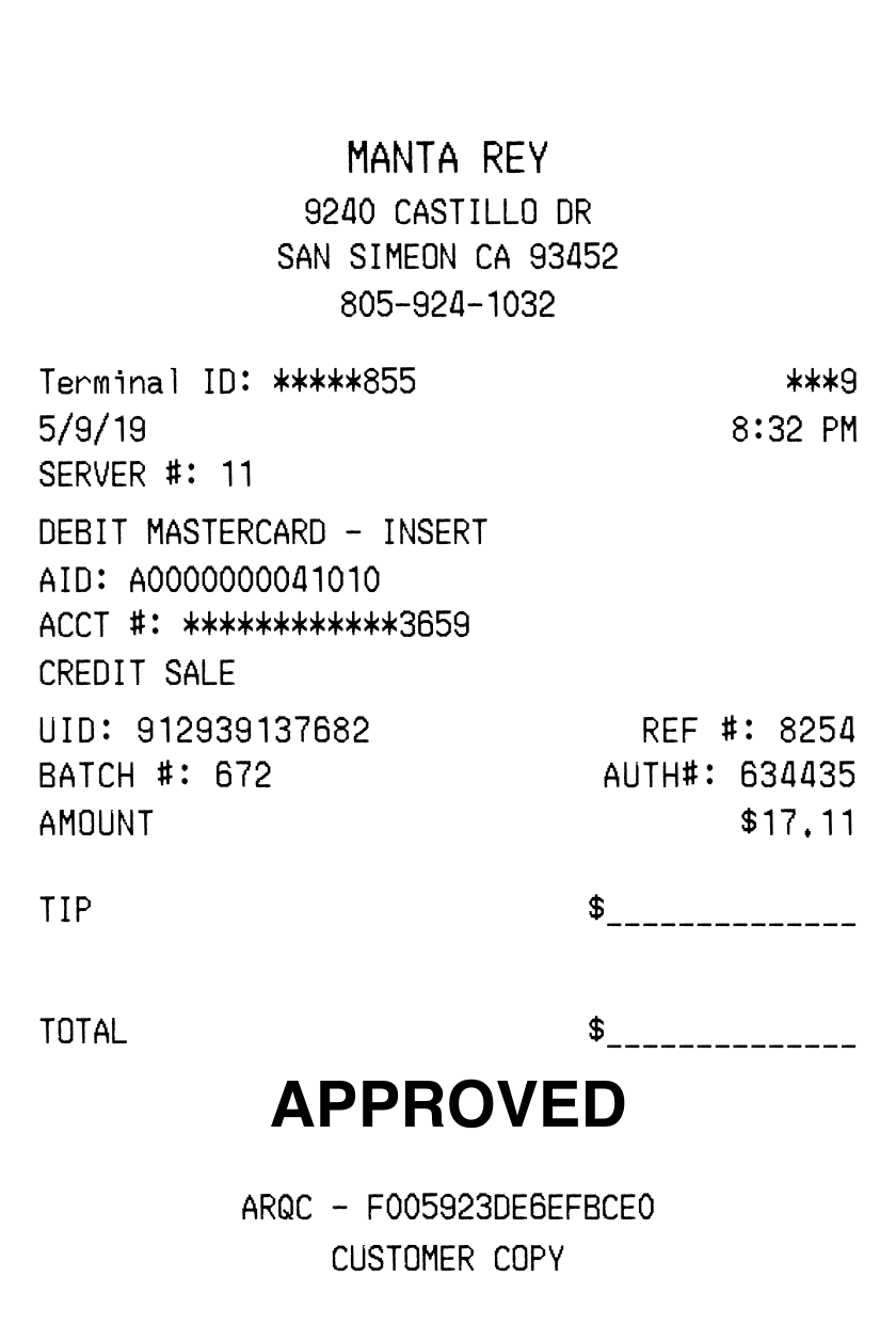 Credit Card receipt
