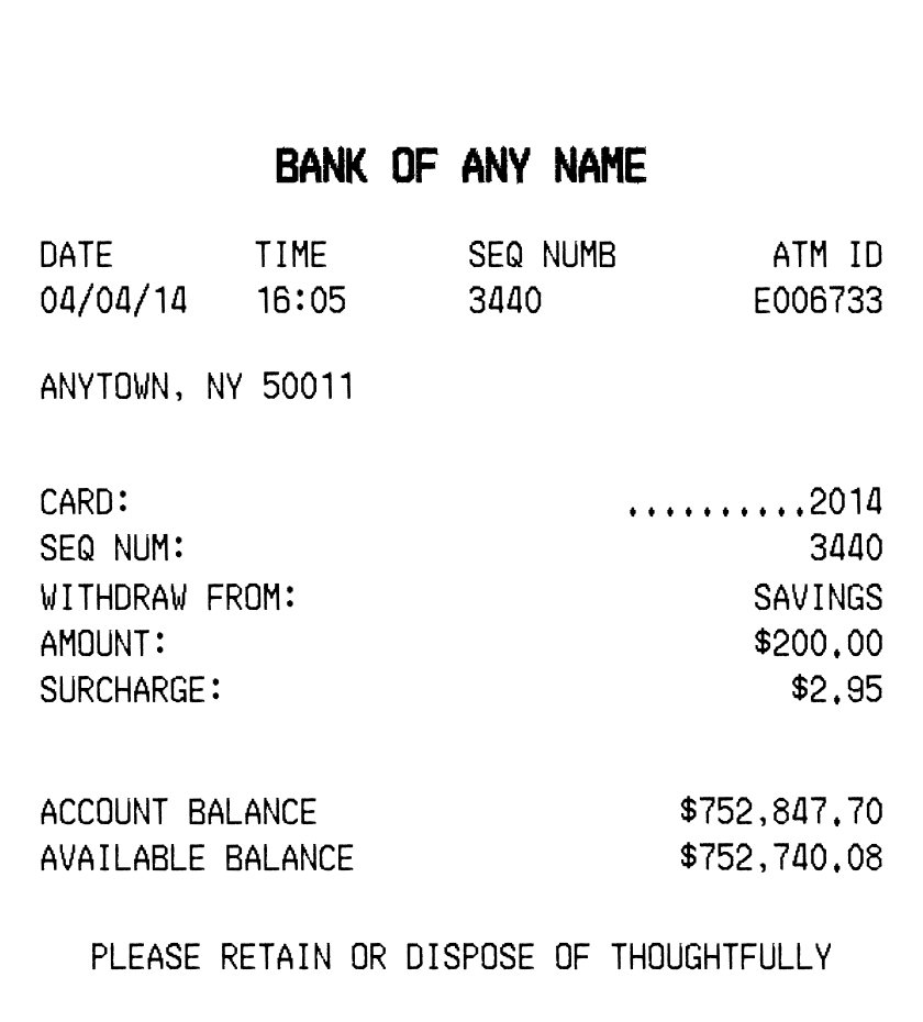Fake ATM receipt