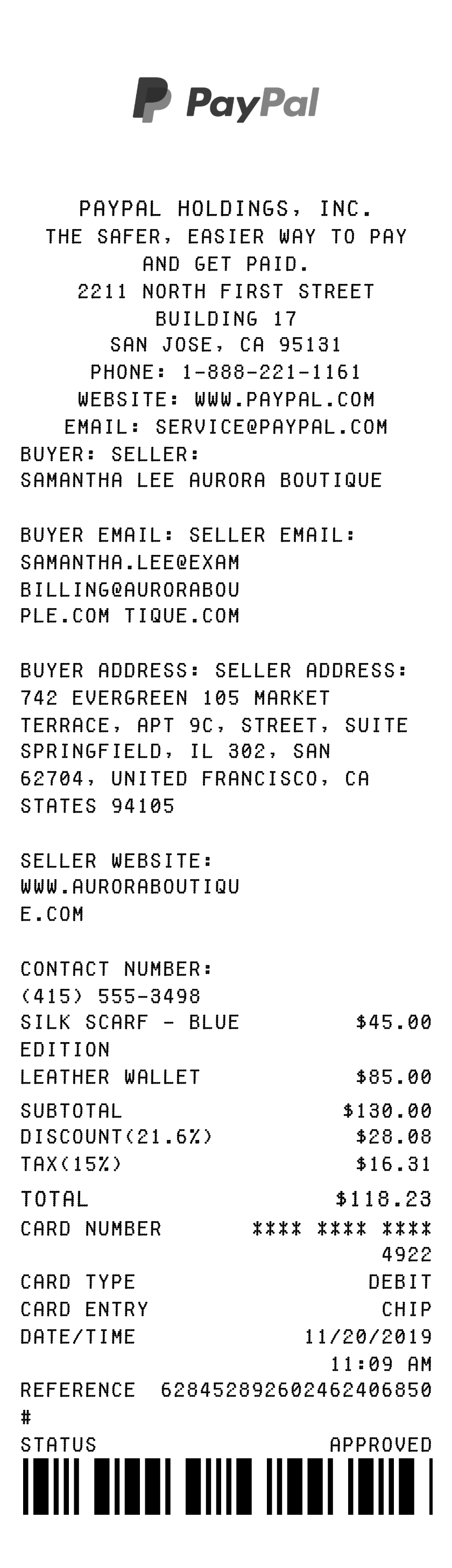 PayPal receipt