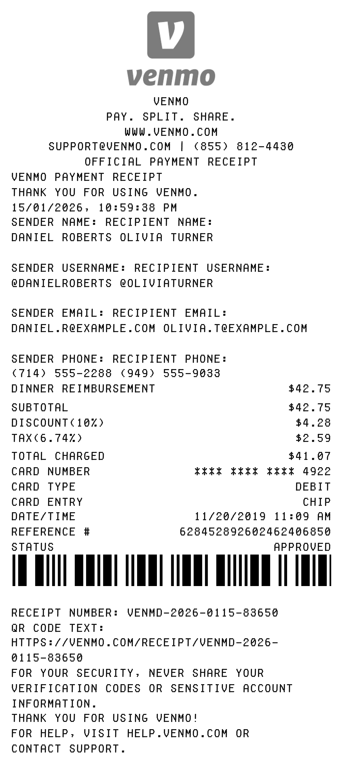 Venmo receipt