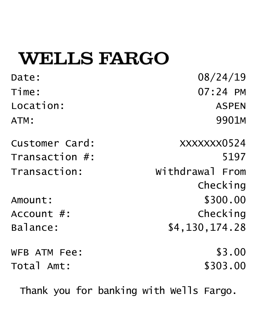 Wells Fargo ATM receipt