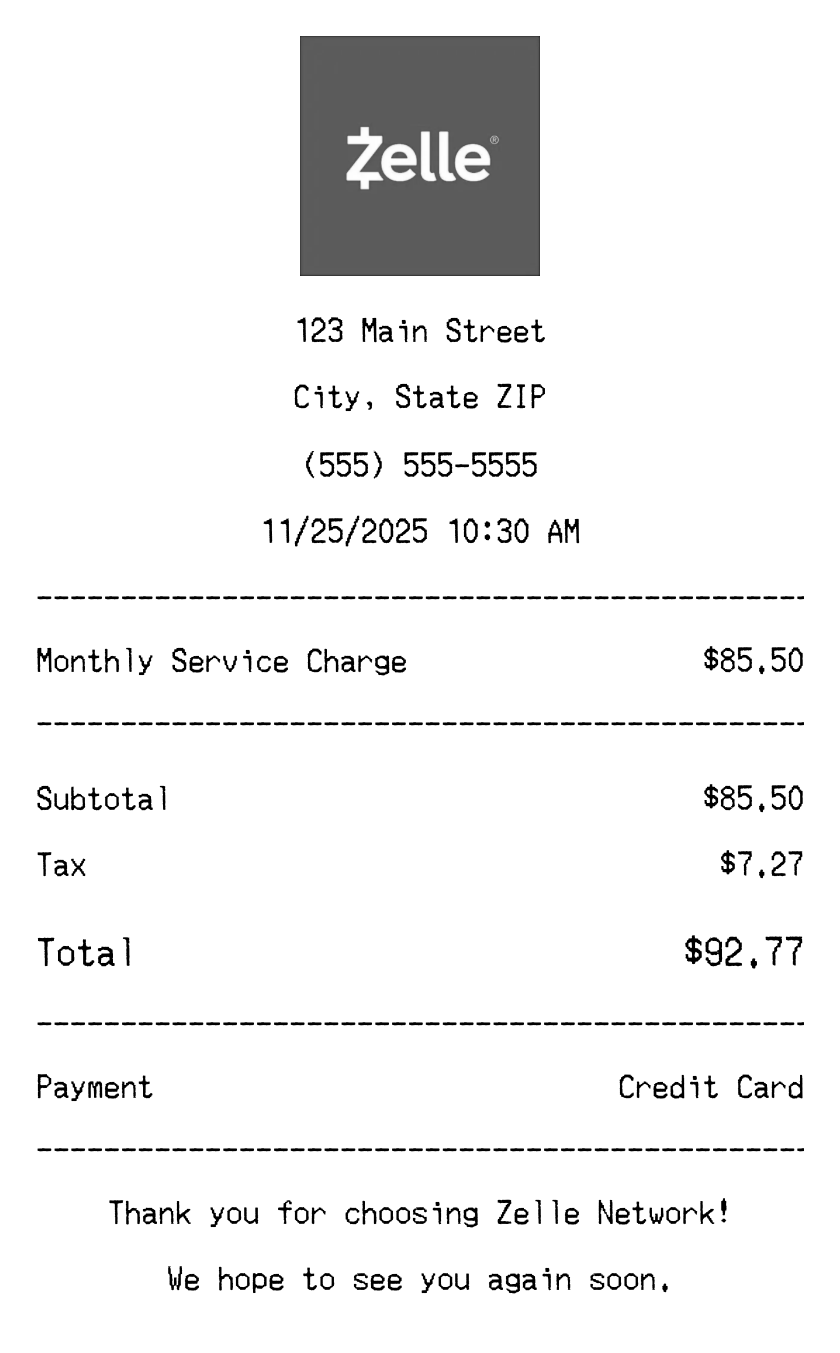Zelle receipt