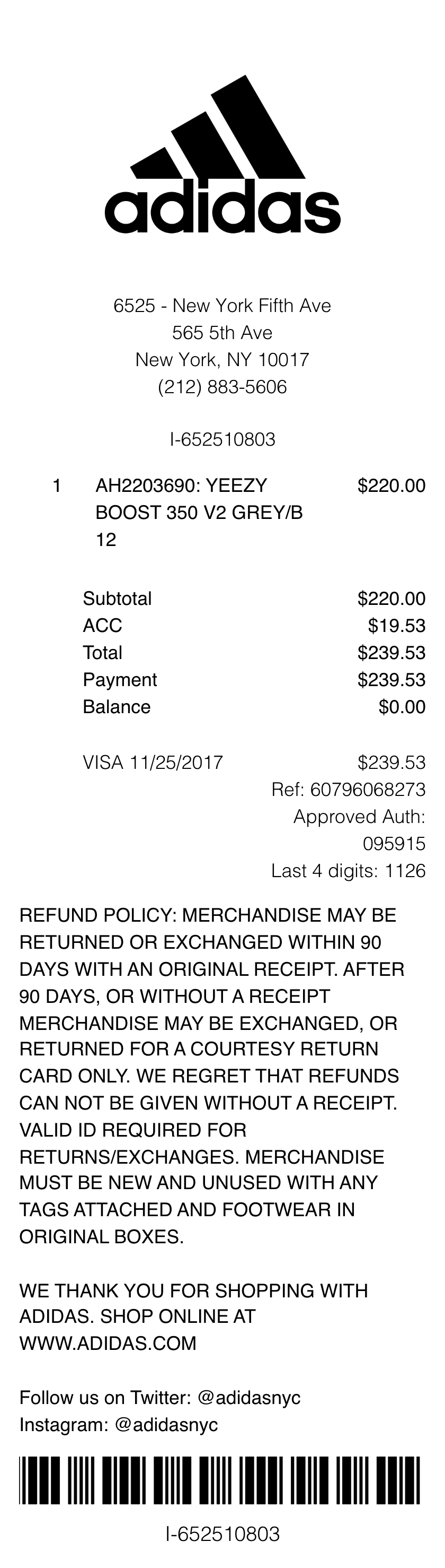 Adidas receipt