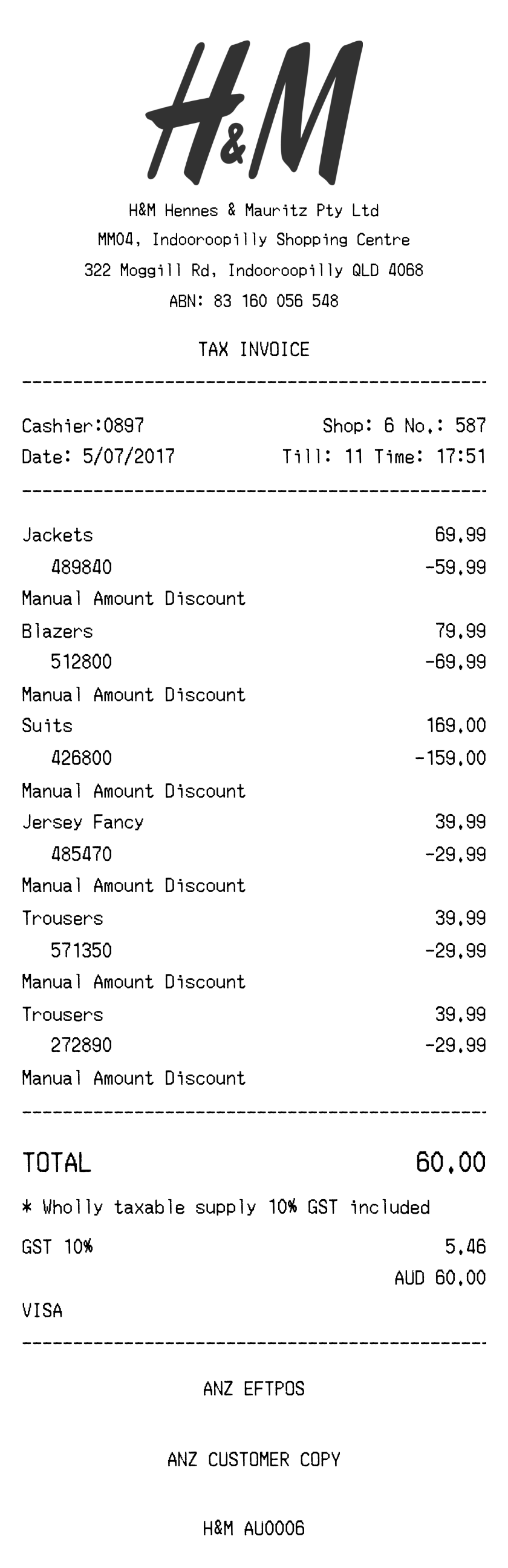 H&M receipt