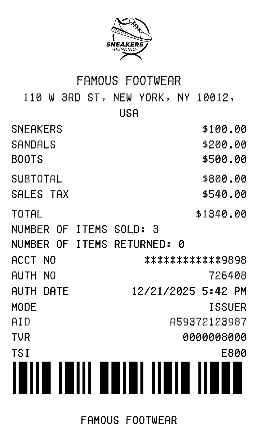 Shoe Store receipt