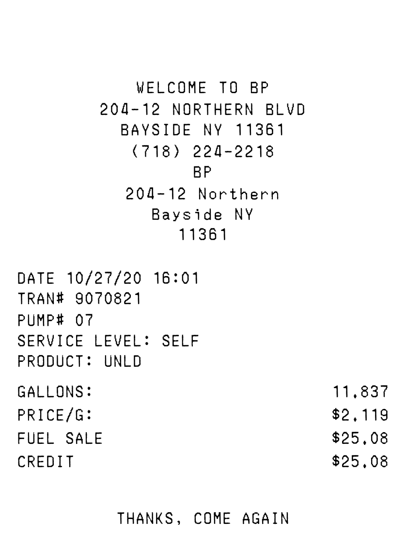 BP Gas receipt