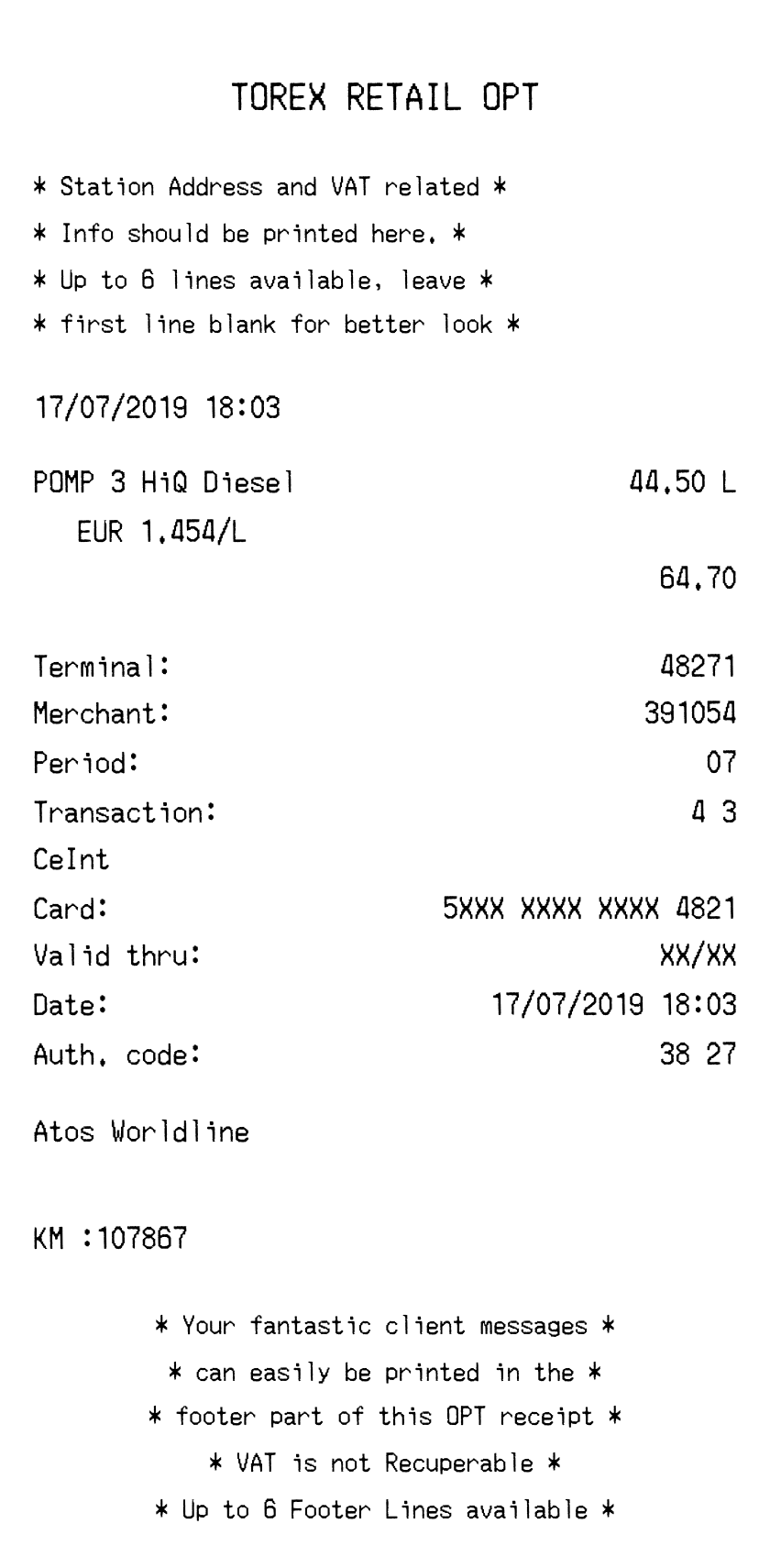 Fuel Gas receipt