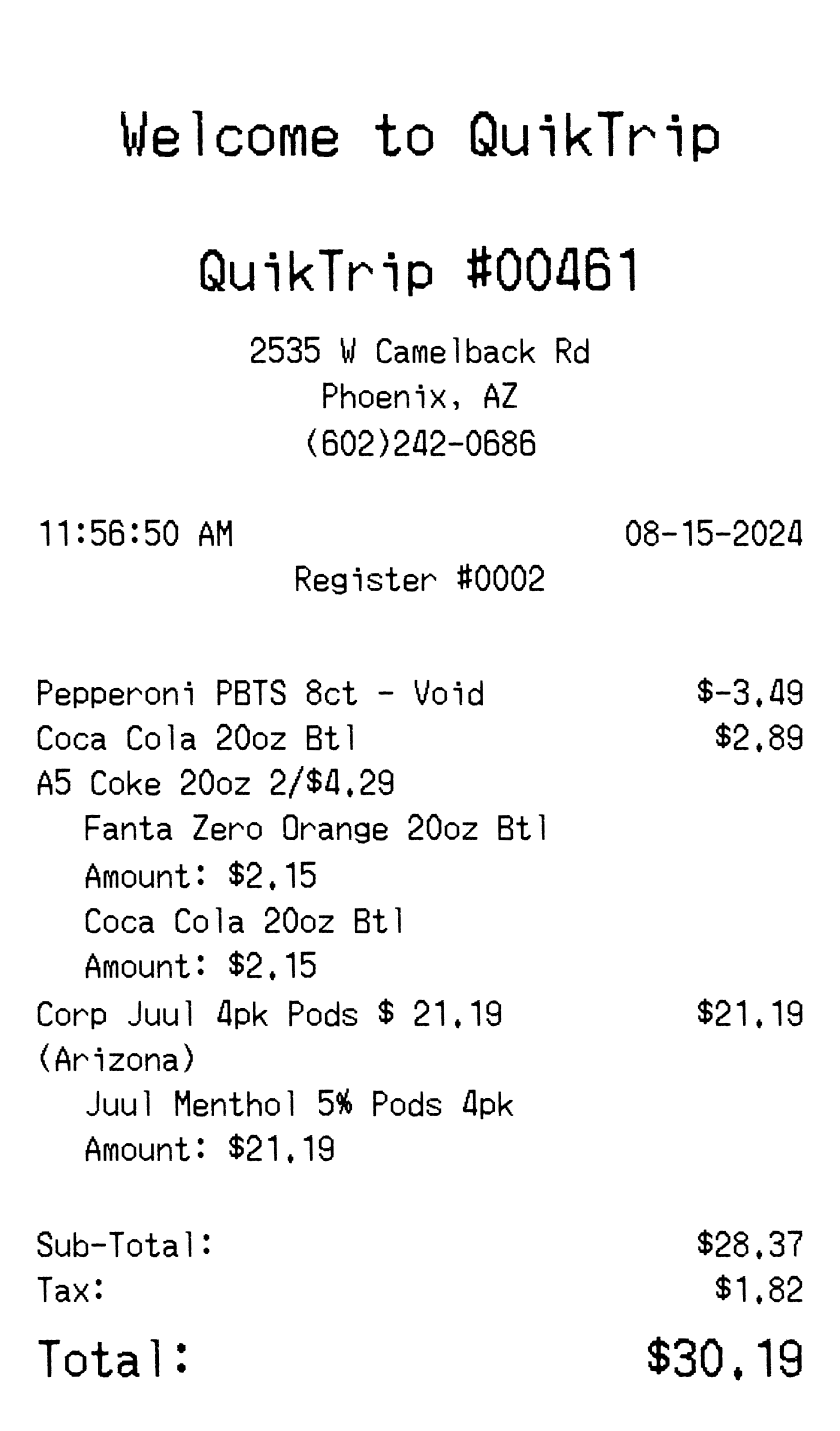 QuikTrip receipt
