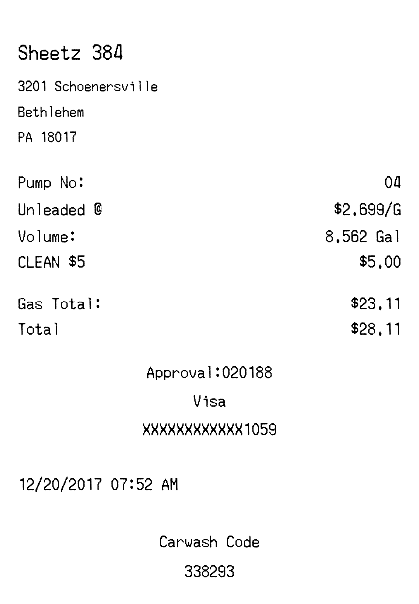 Sheetz receipt