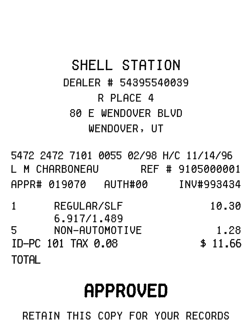 Shell Gas receipt