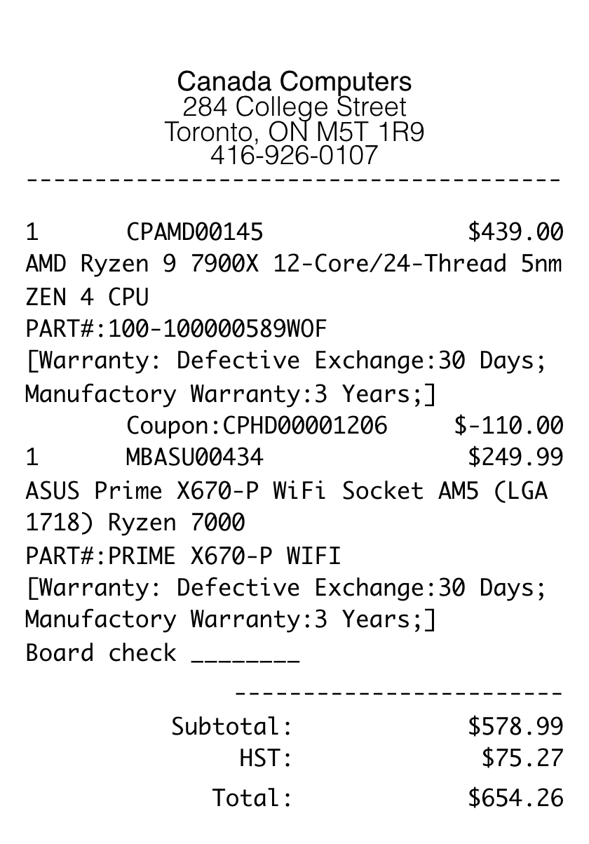 Computer Repair receipt