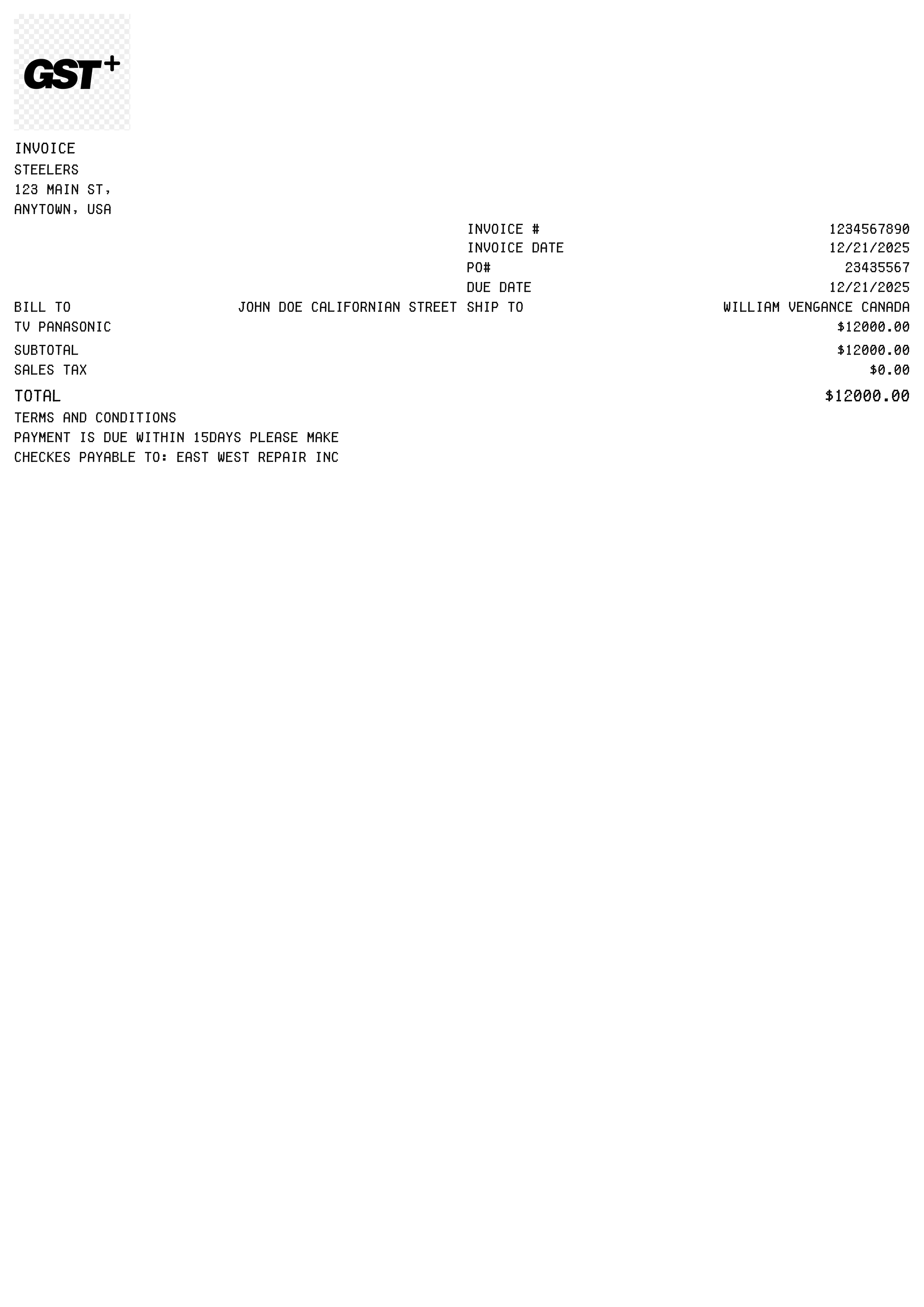 GST Invoice receipt
