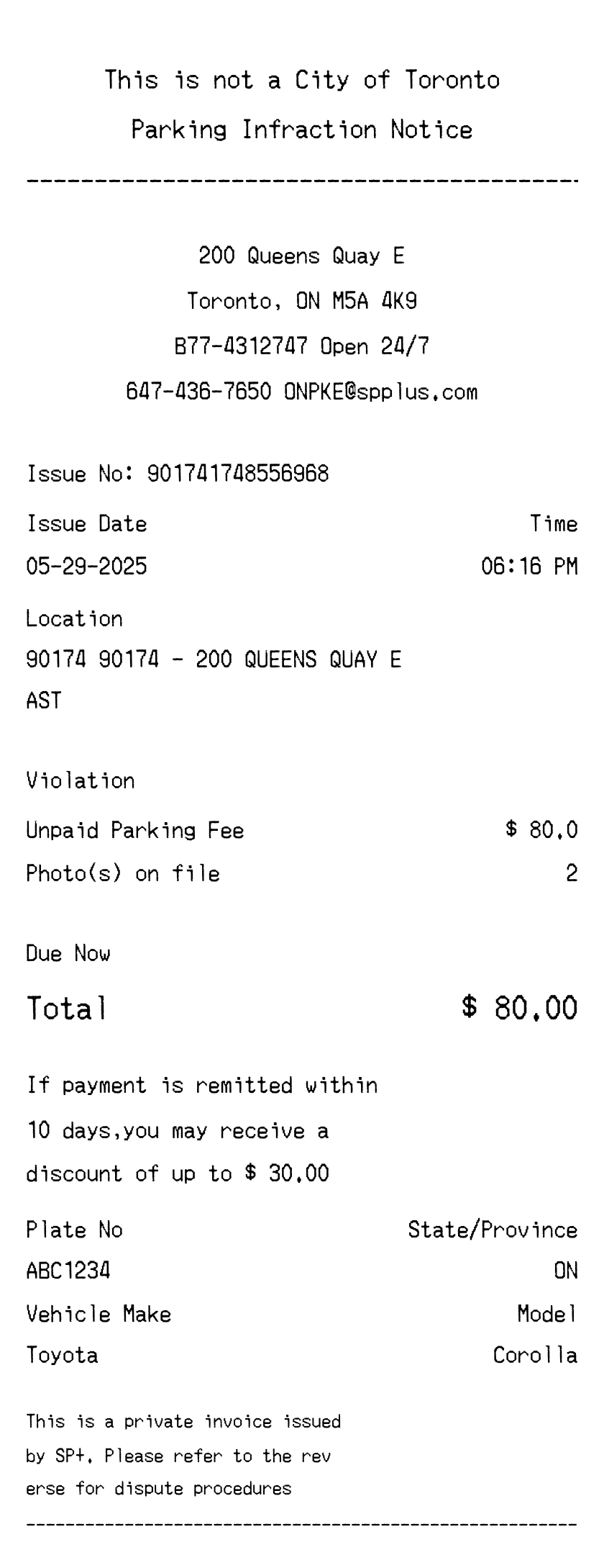 Parking Lot receipt