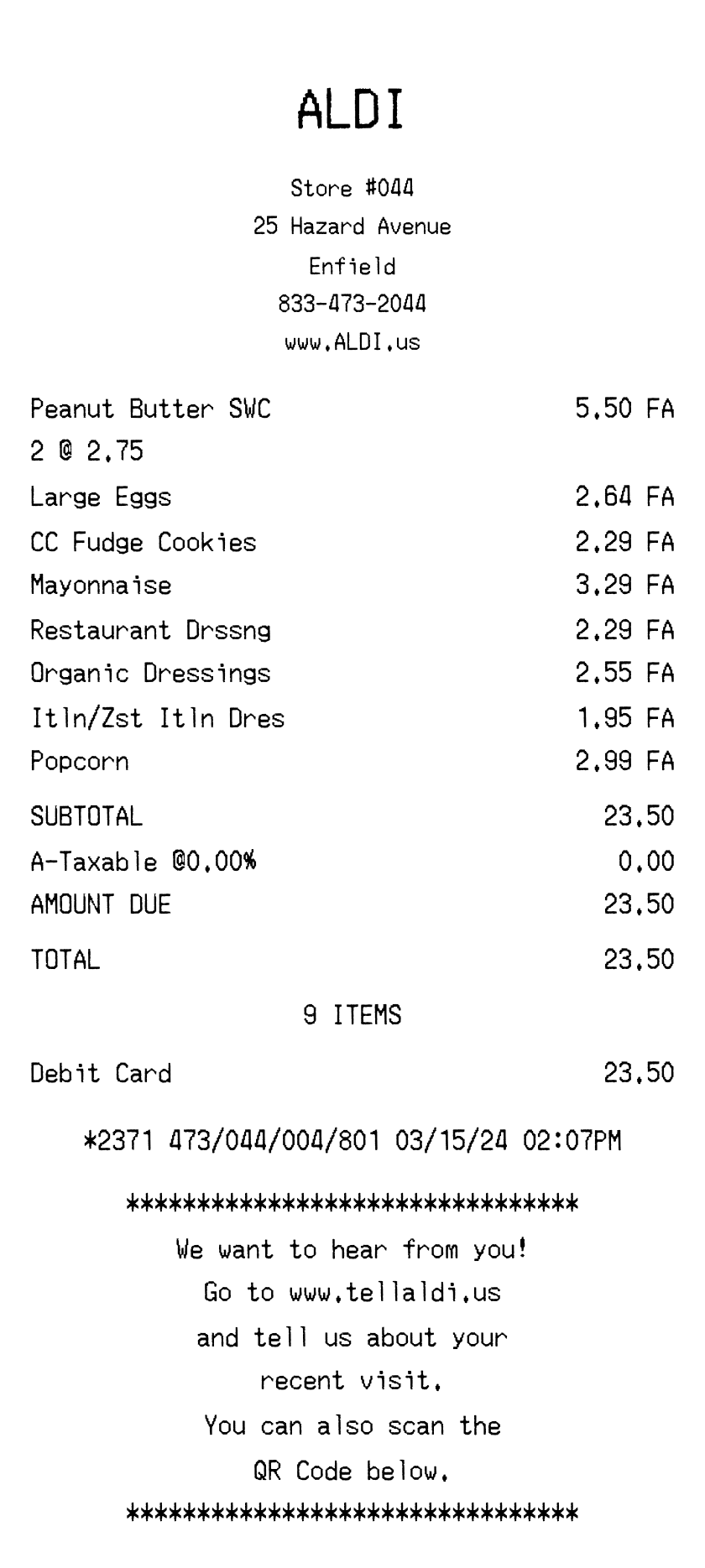 Aldi receipt