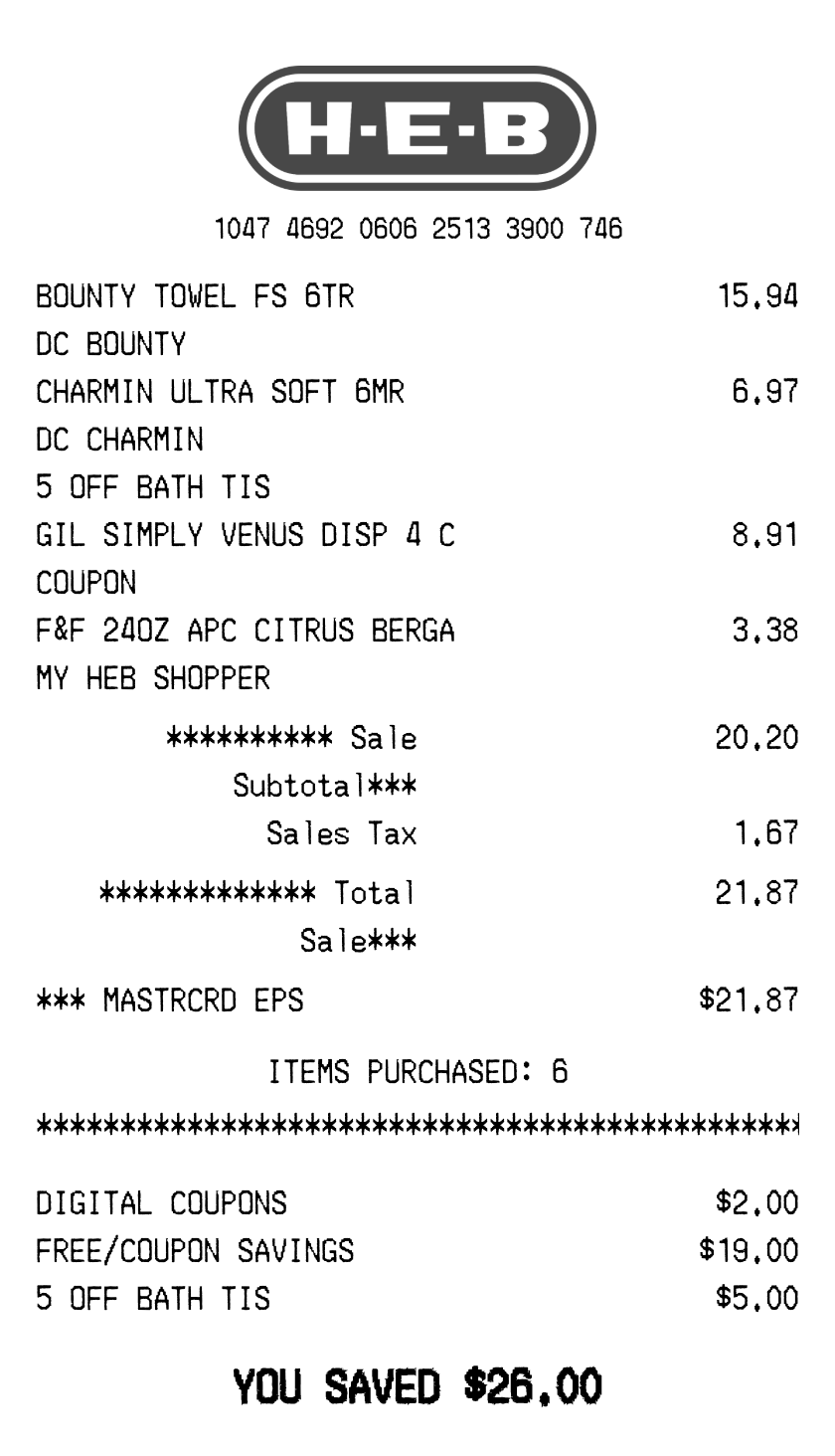 HEB receipt