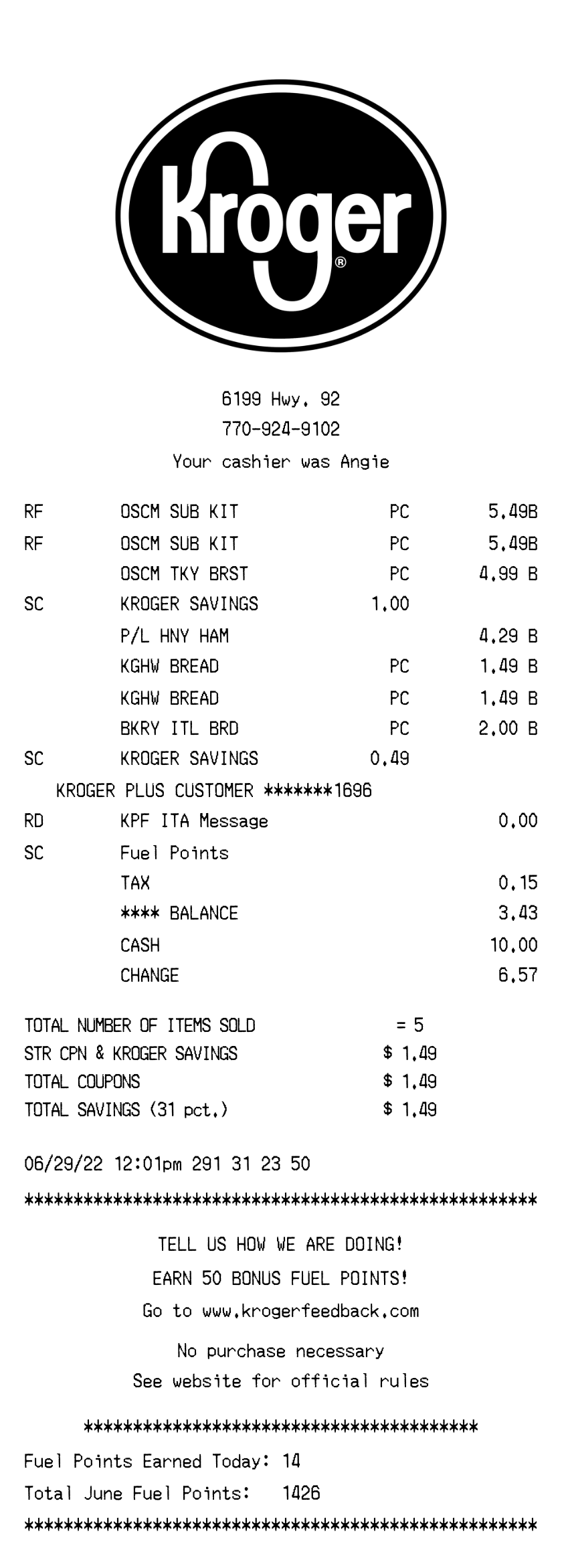 Kroger receipt
