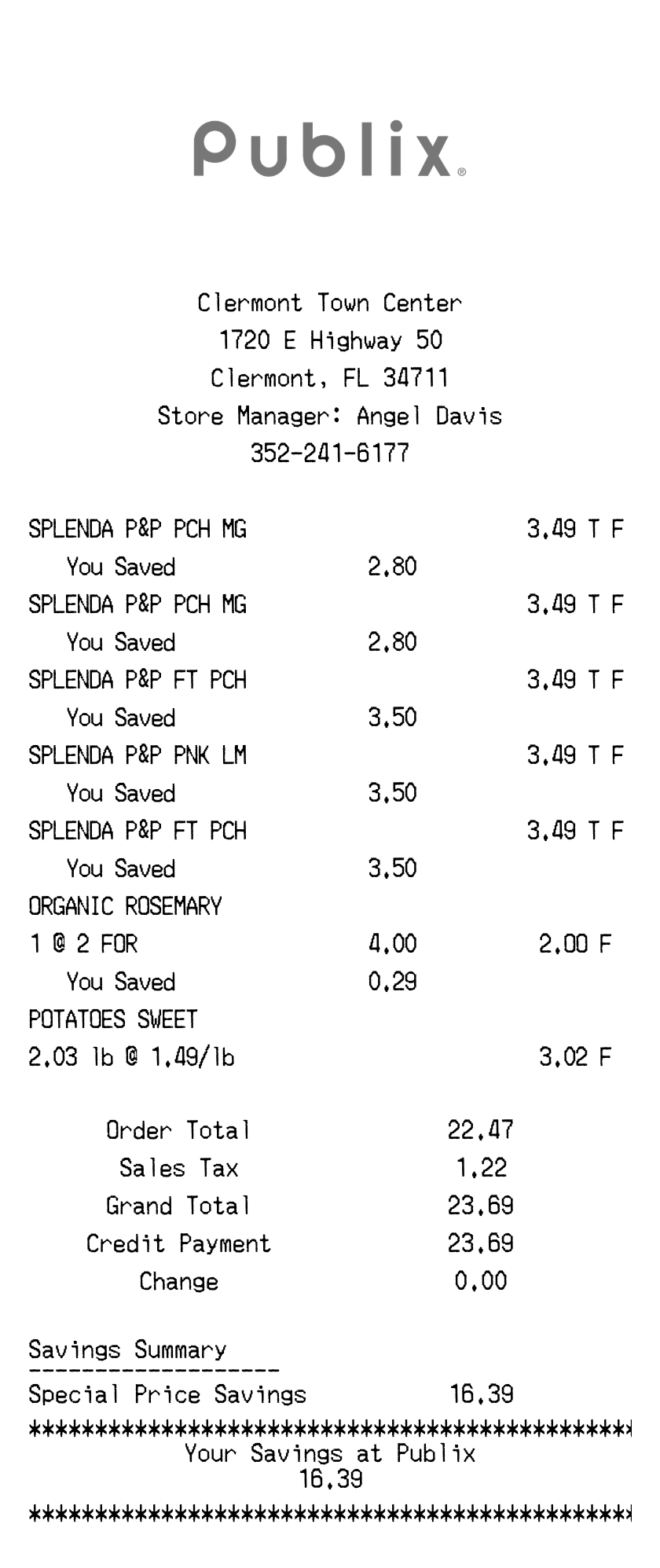 Publix receipt