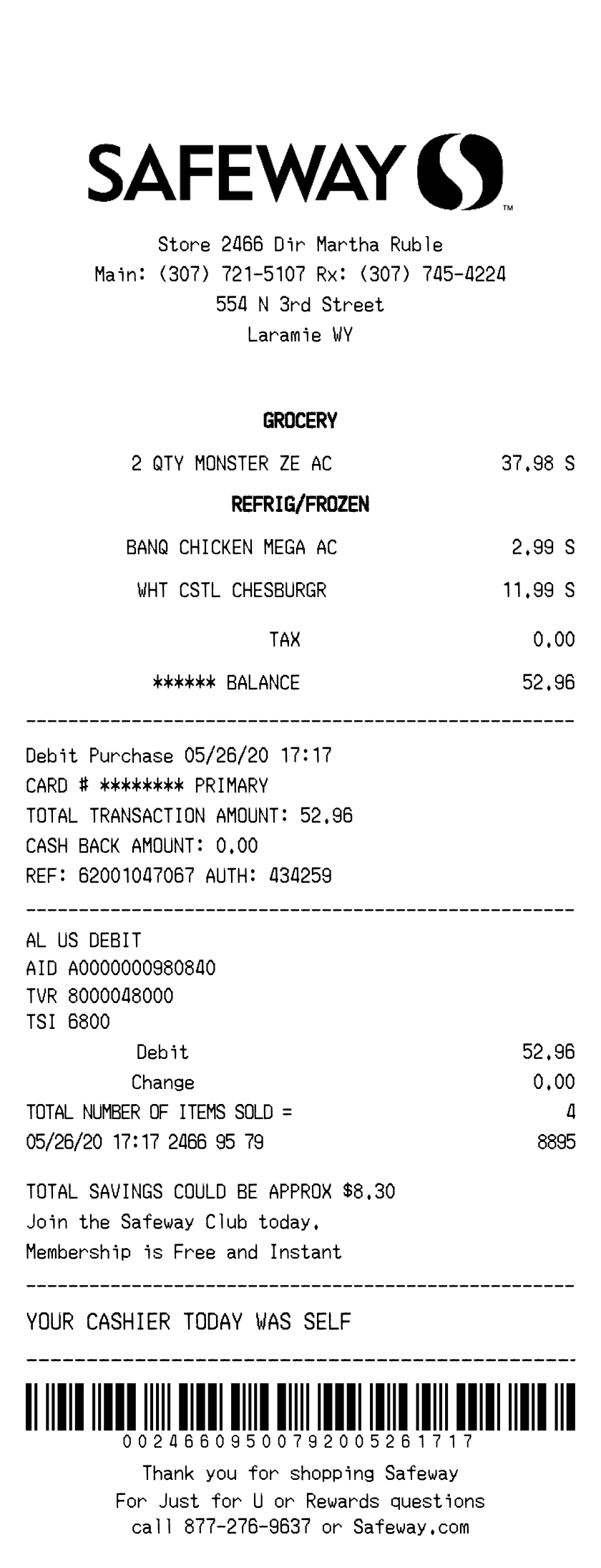 Safeway receipt