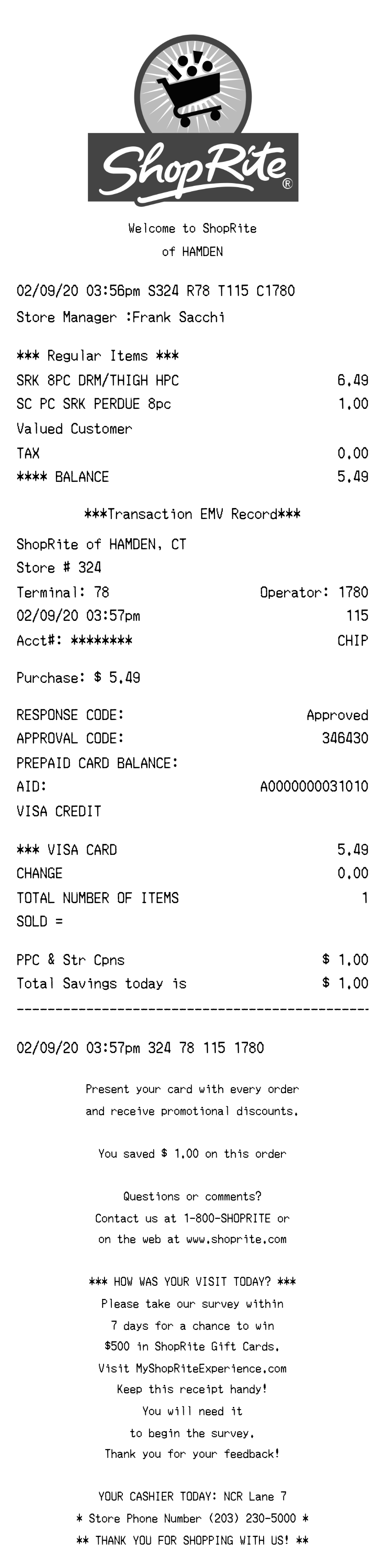 ShopRite receipt