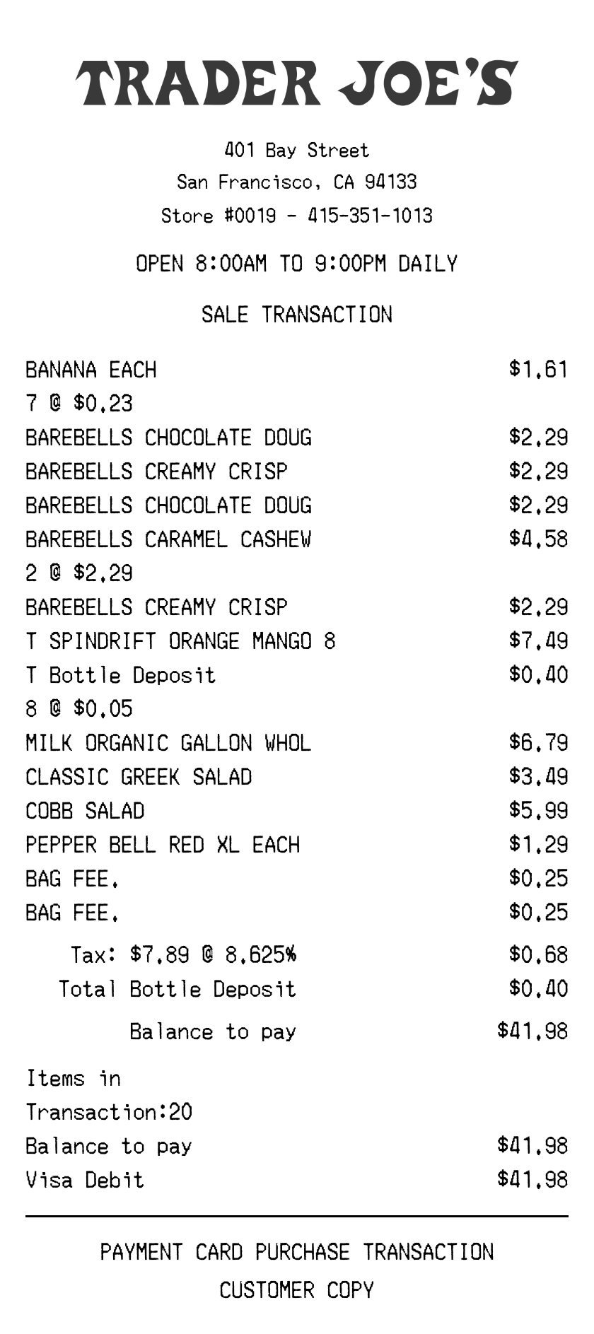 Trader Joes receipt