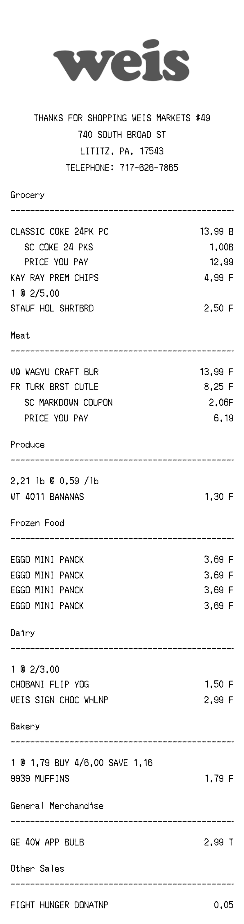 Weis receipt