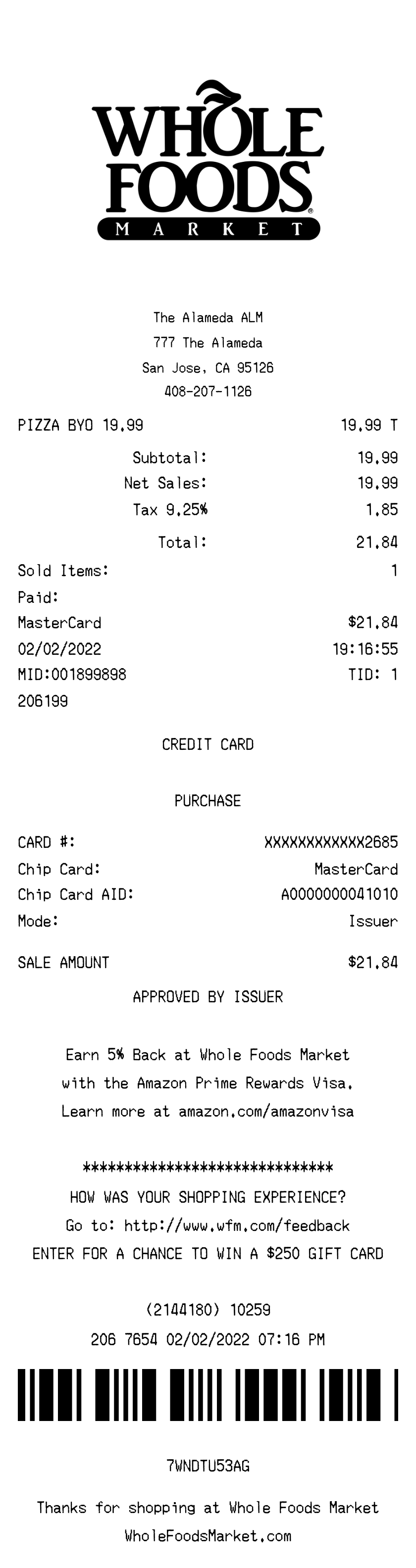 Whole Foods receipt