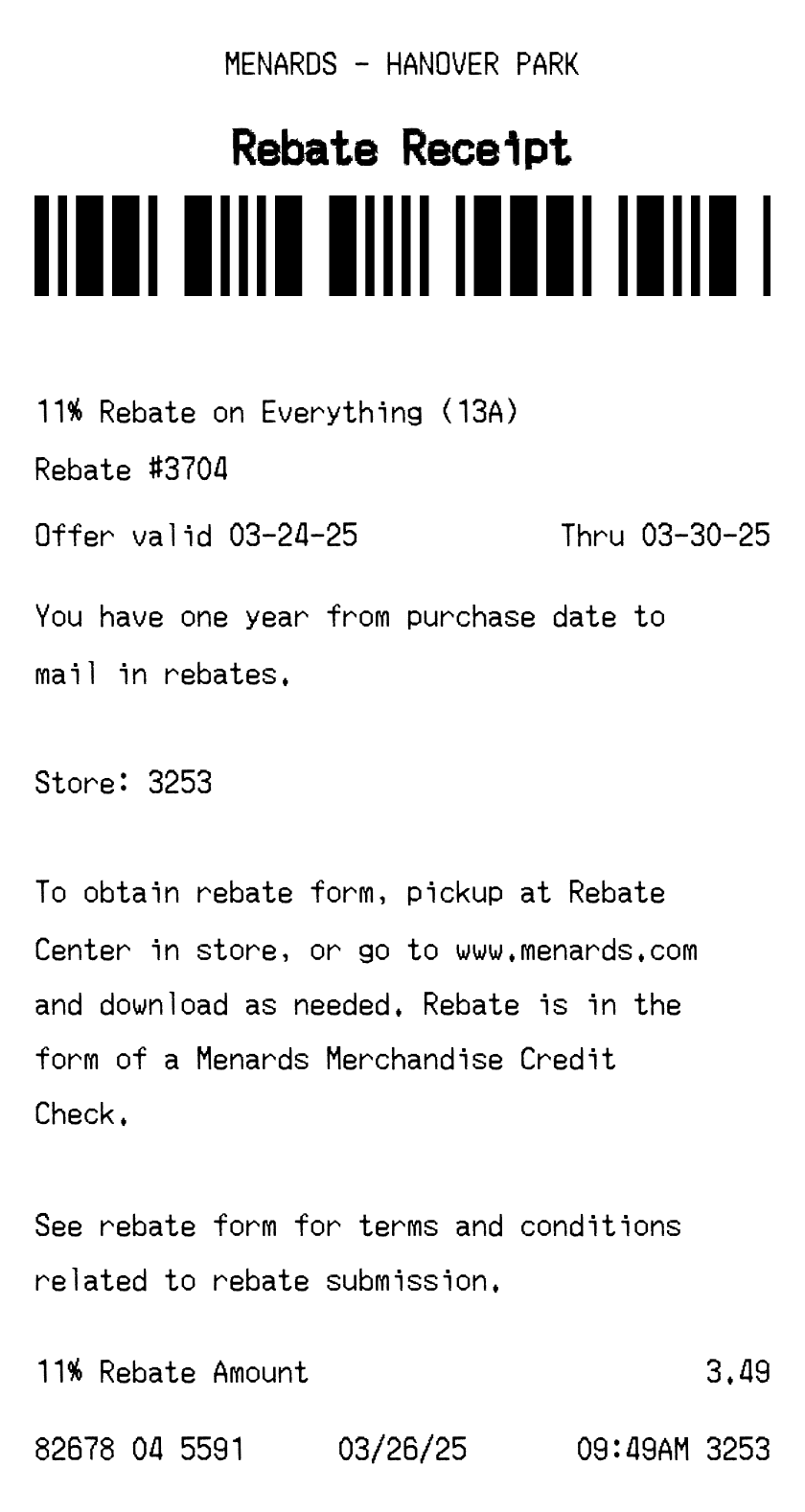 Menards receipt