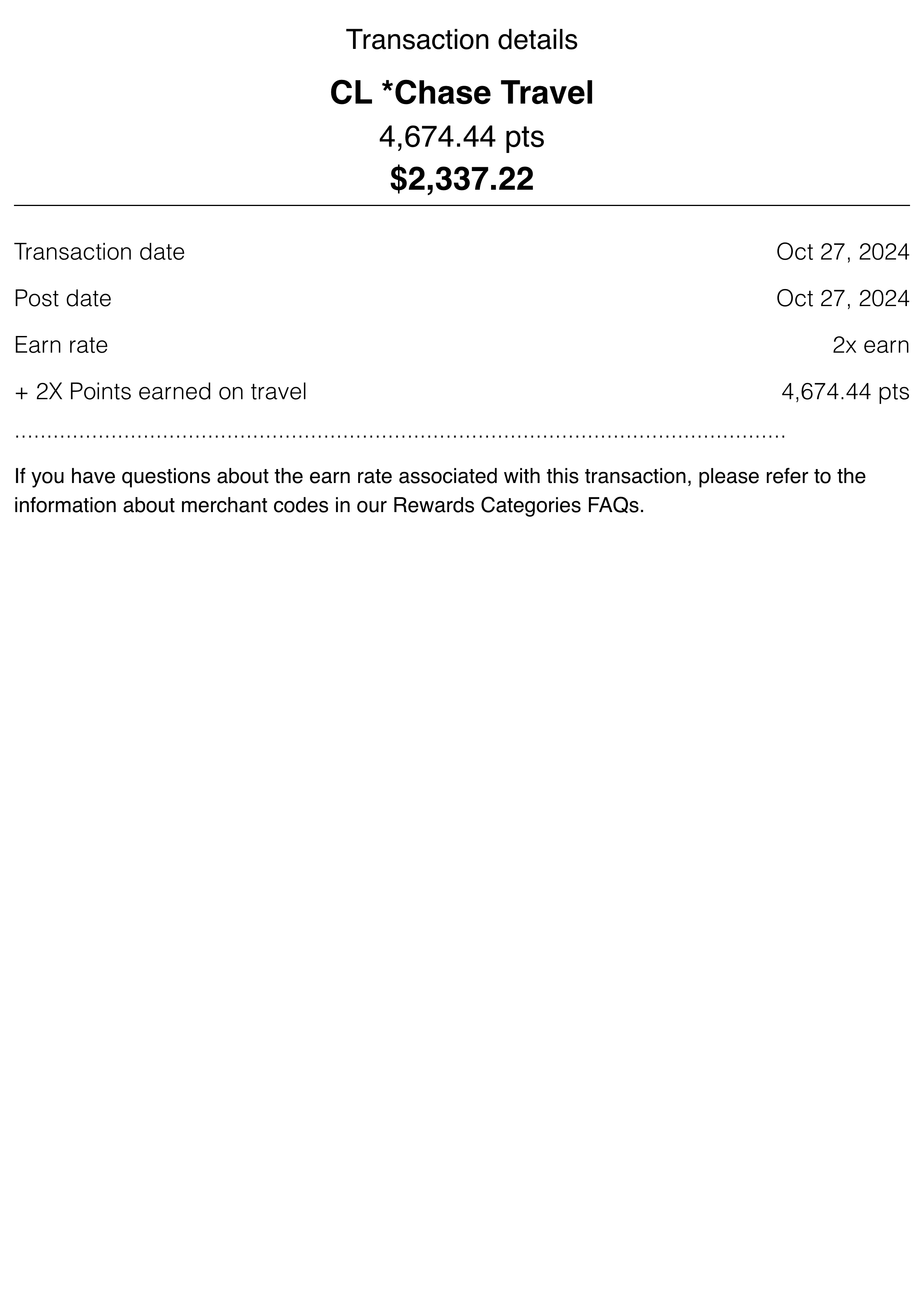 Chase Travel Hotel receipt