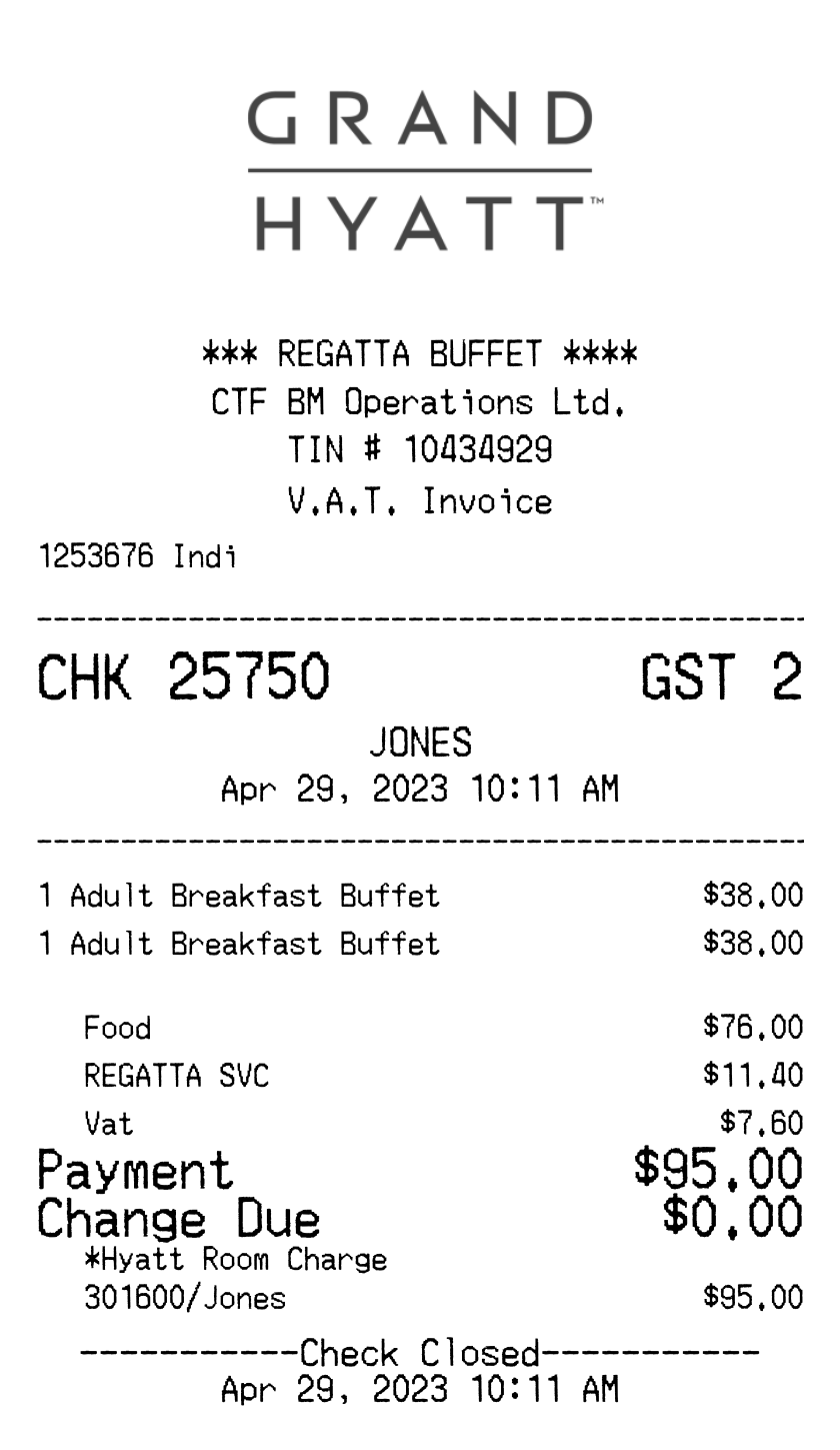 Grand Hyatt receipt