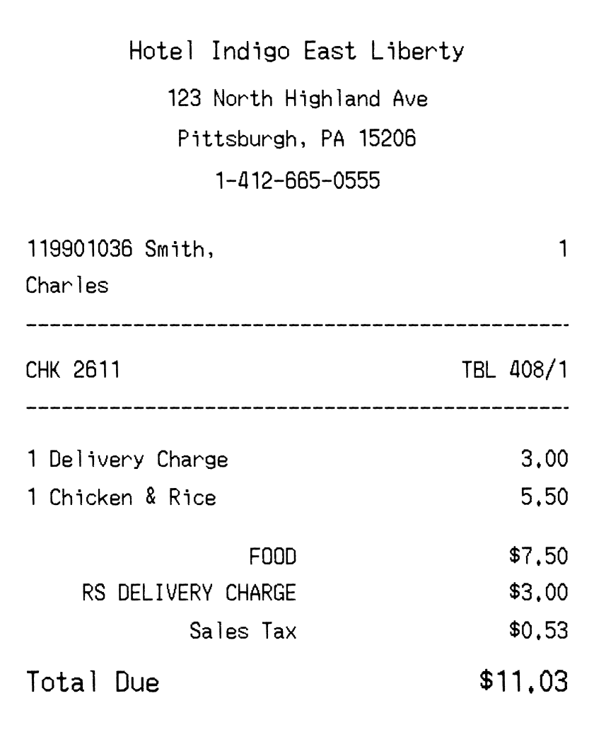 Hotel Indigo receipt