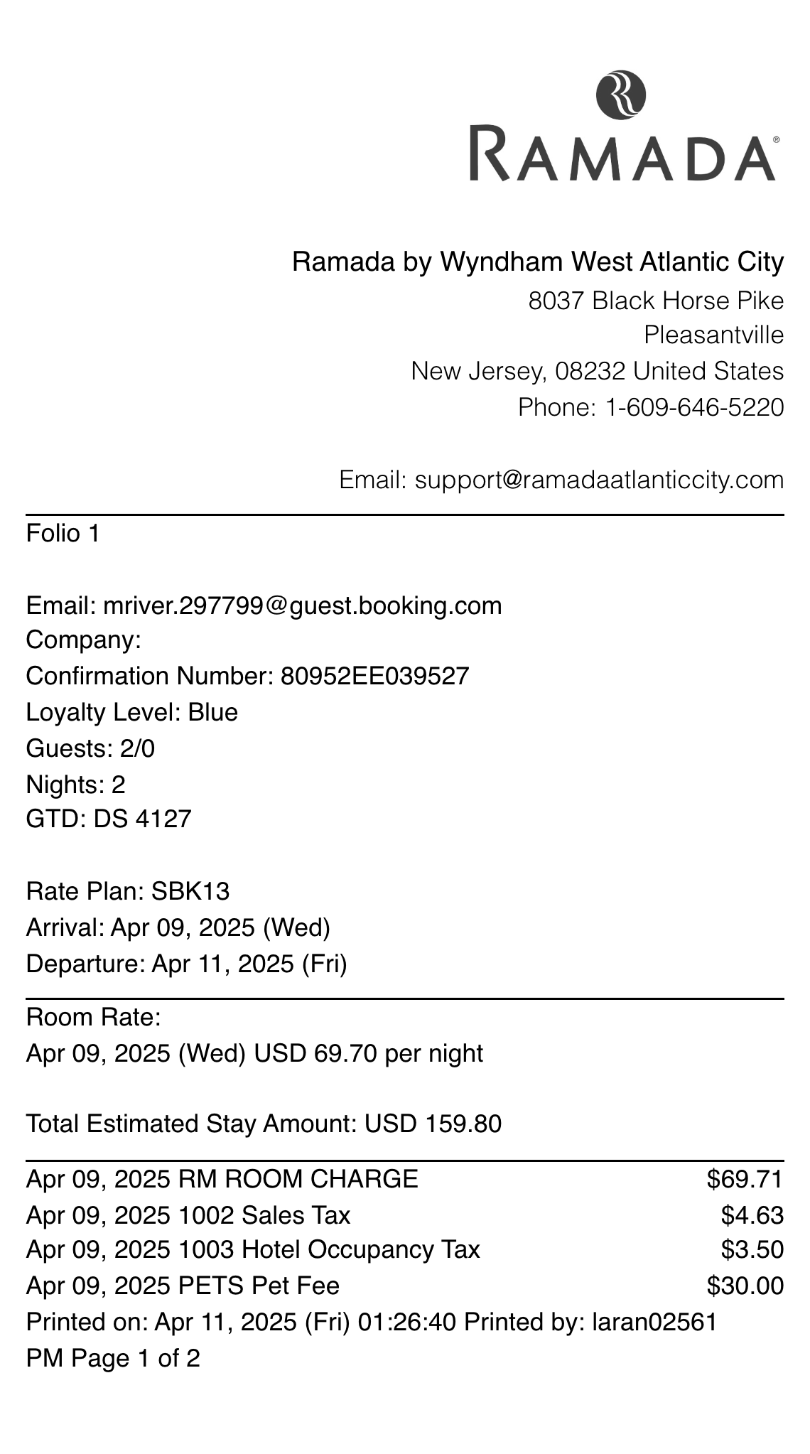 Ramada receipt
