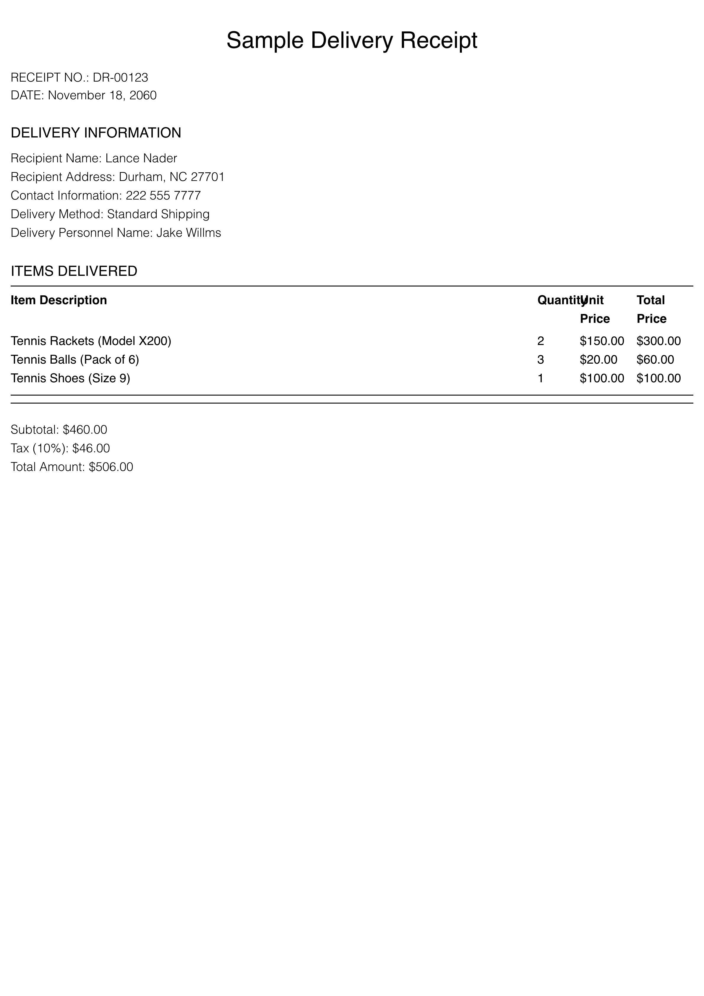 Delivery receipt