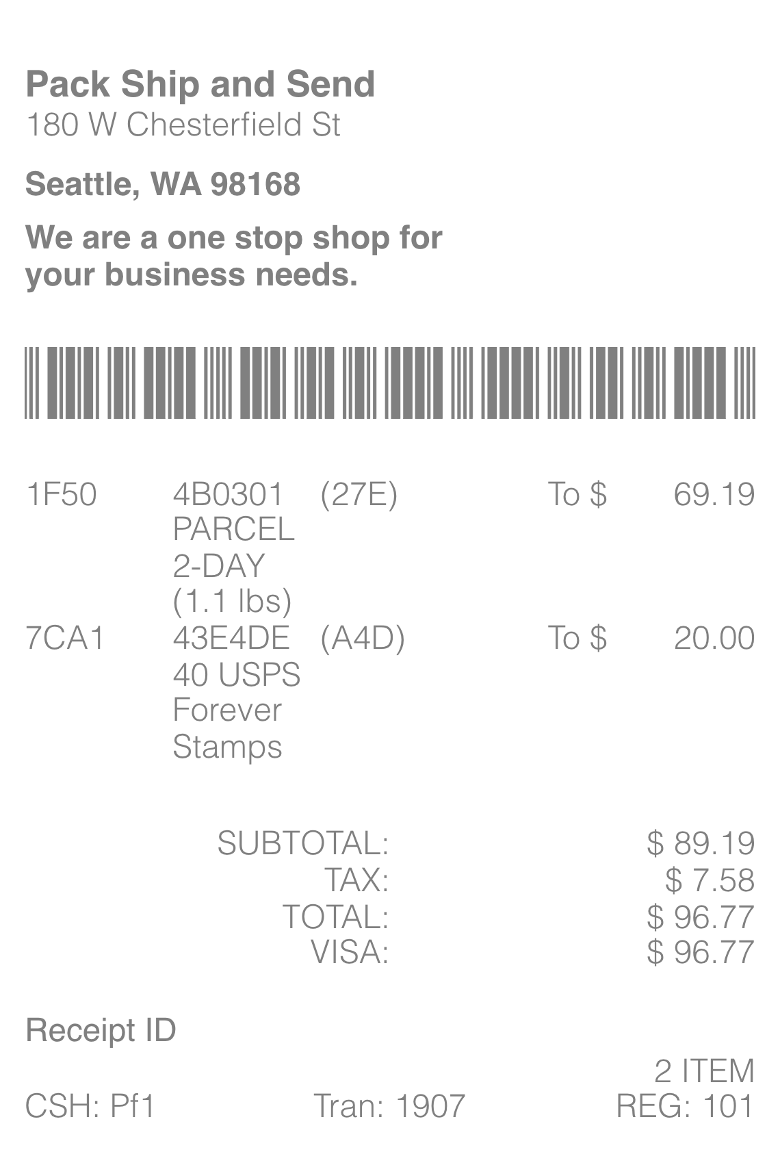 Shipping & Mailing receipt