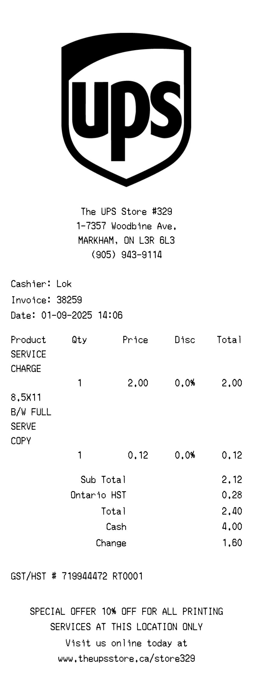 UPS receipt