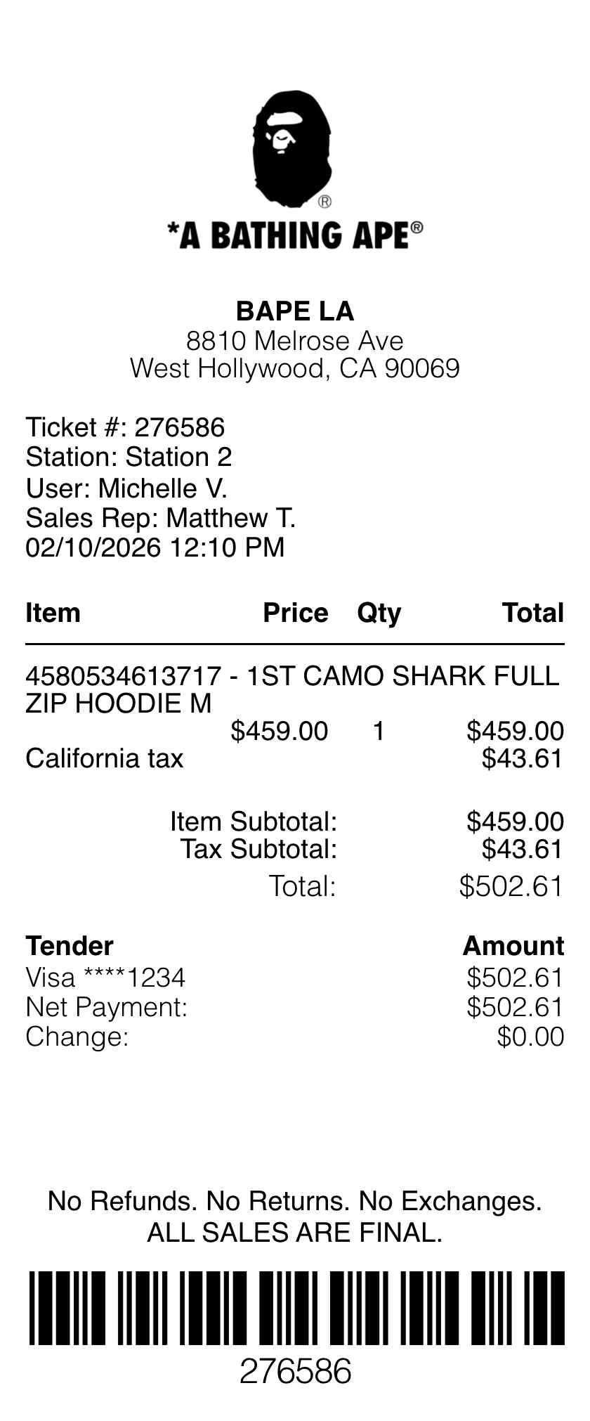 Bape receipt