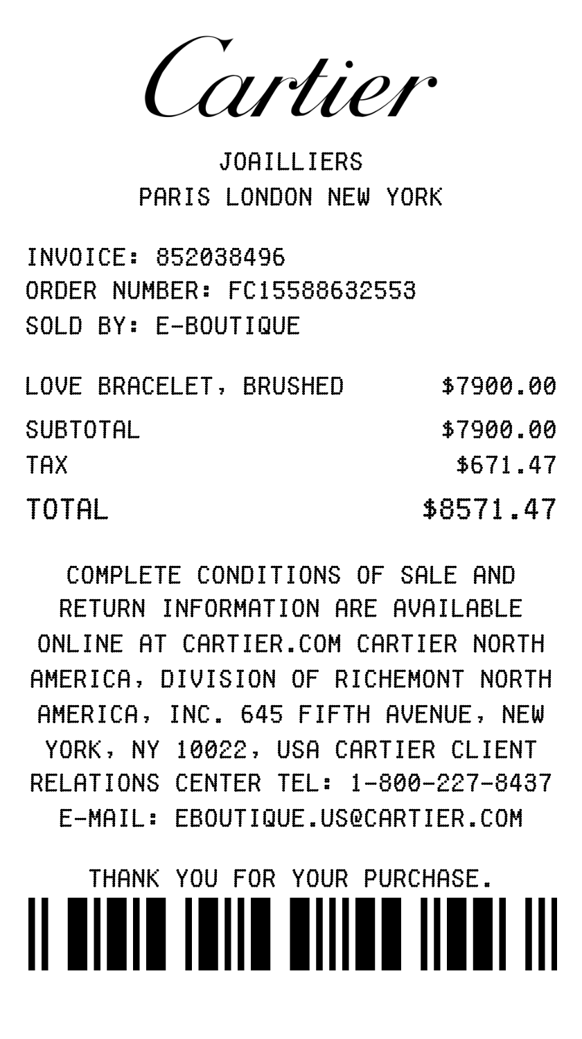 Cartier receipt