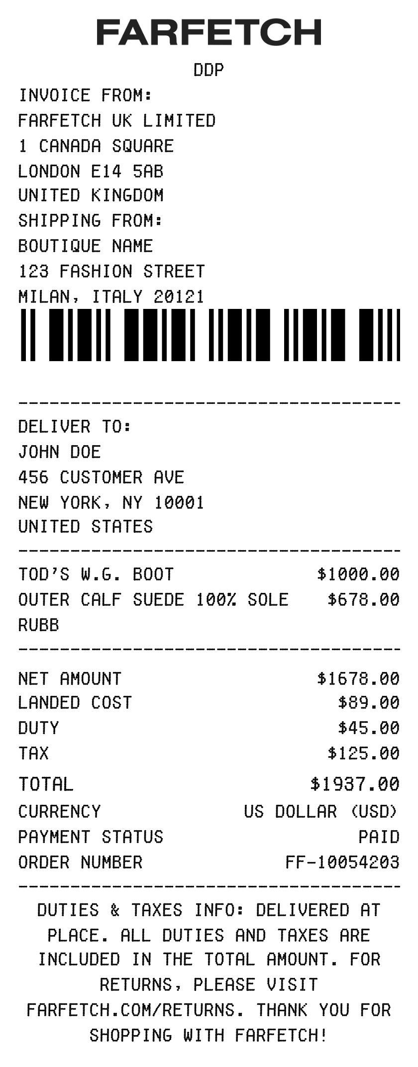 Farfetch receipt