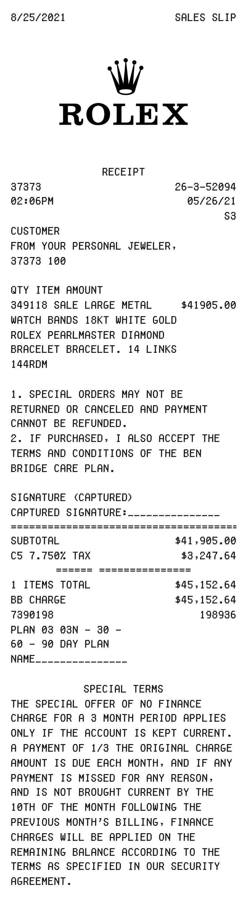 Rolex receipt