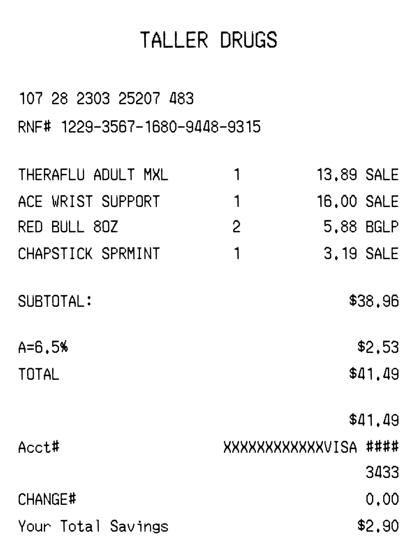 Drug Pharmacy receipt