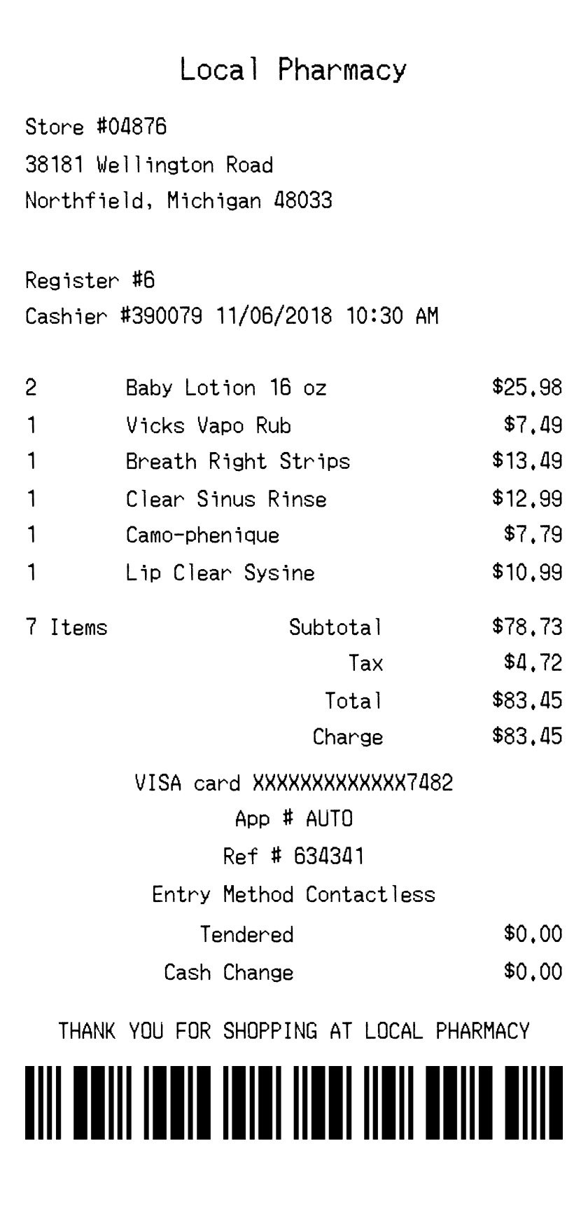 Pharmacy receipt