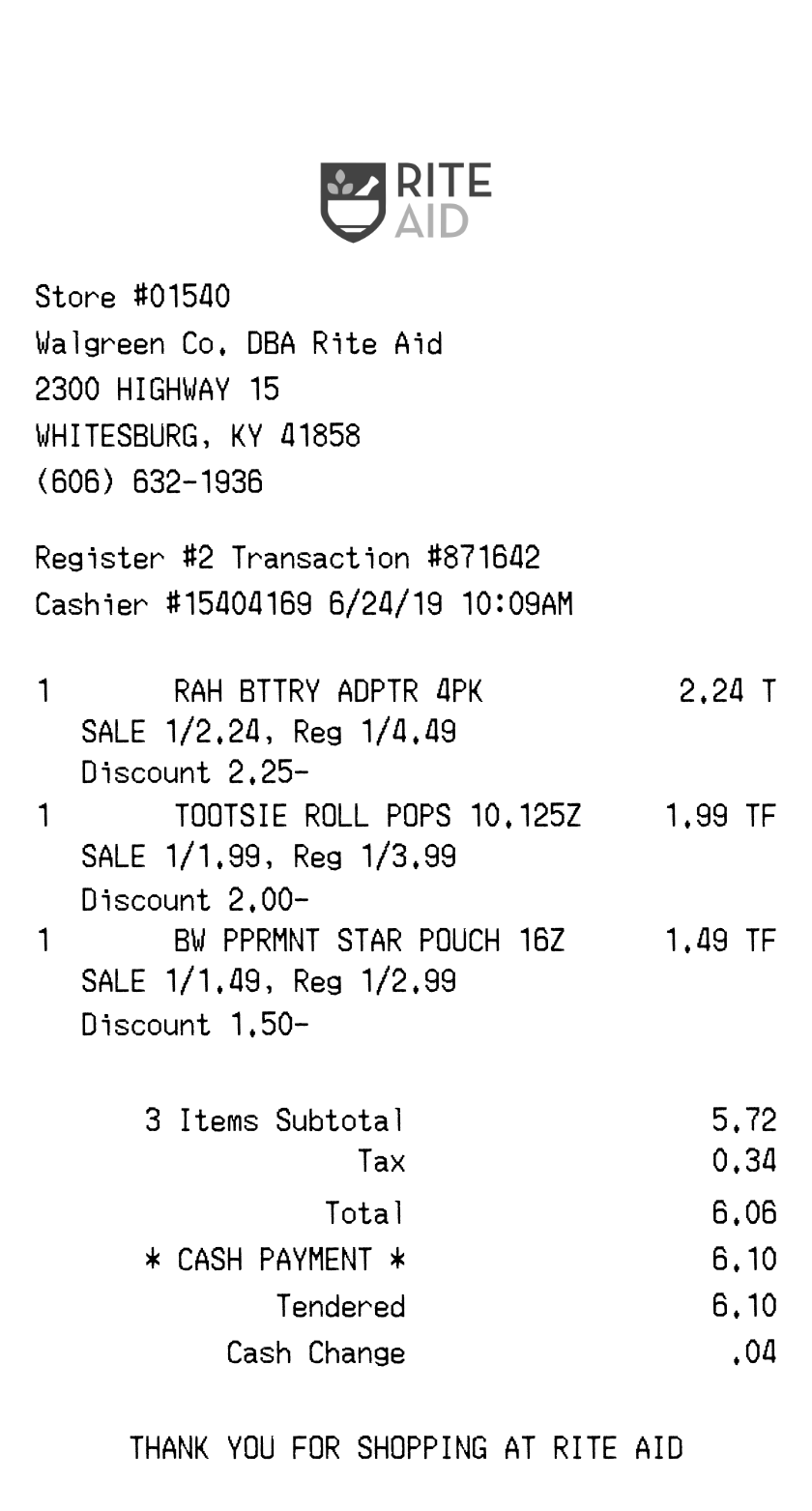 Rite Aid receipt