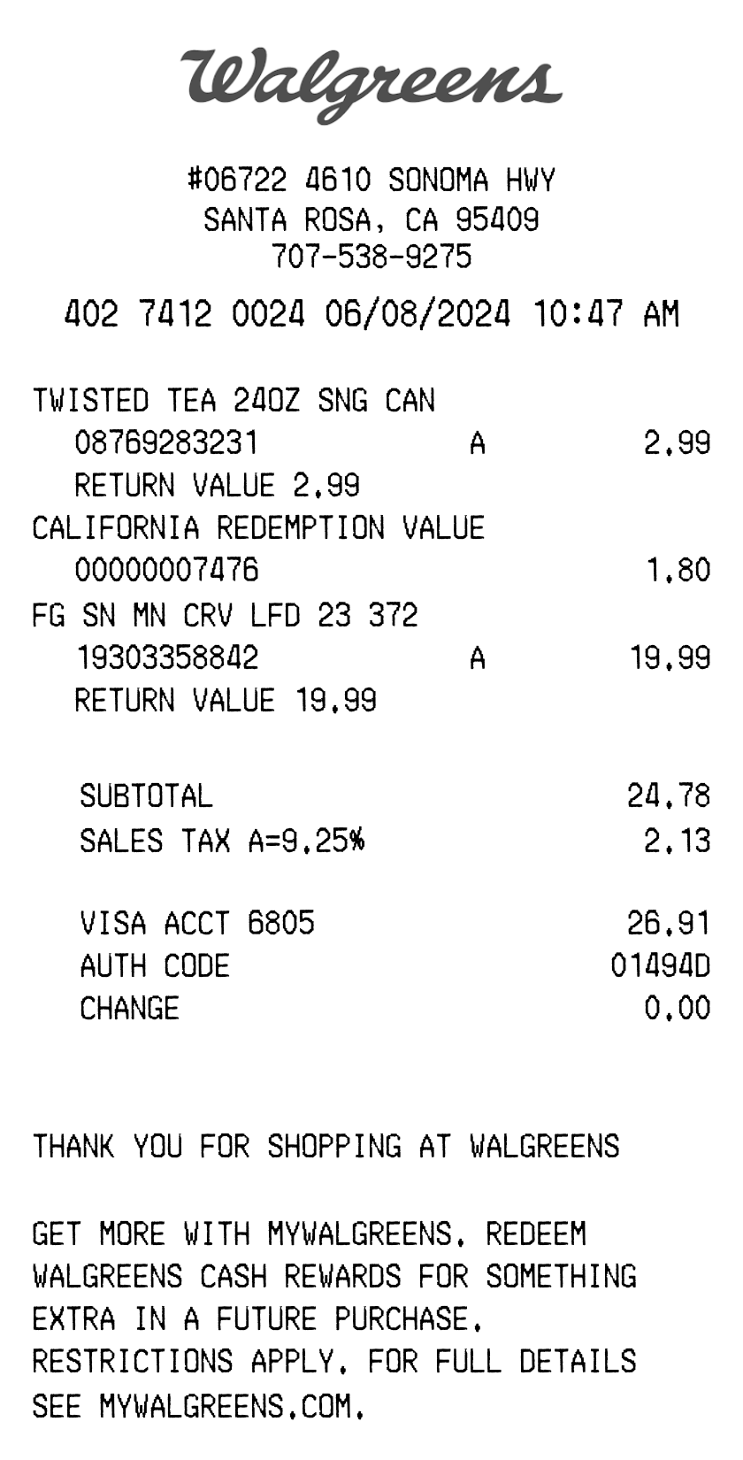 Walgreens receipt