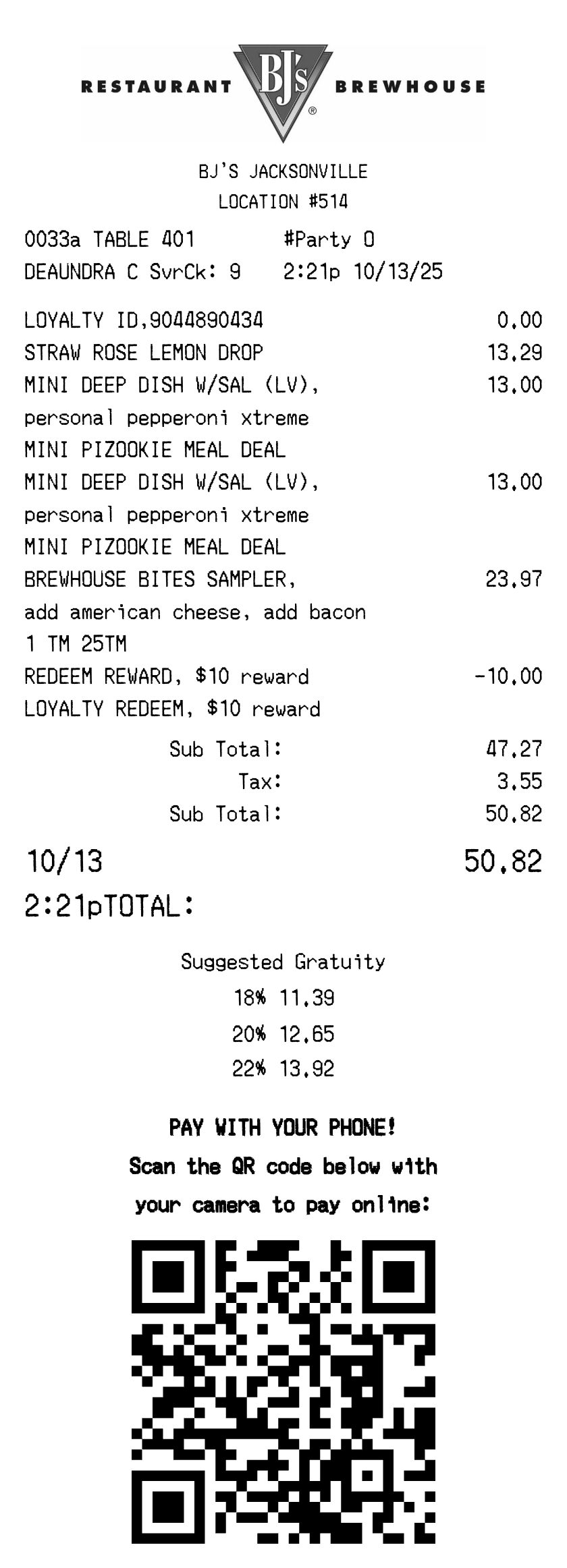BJ's receipt