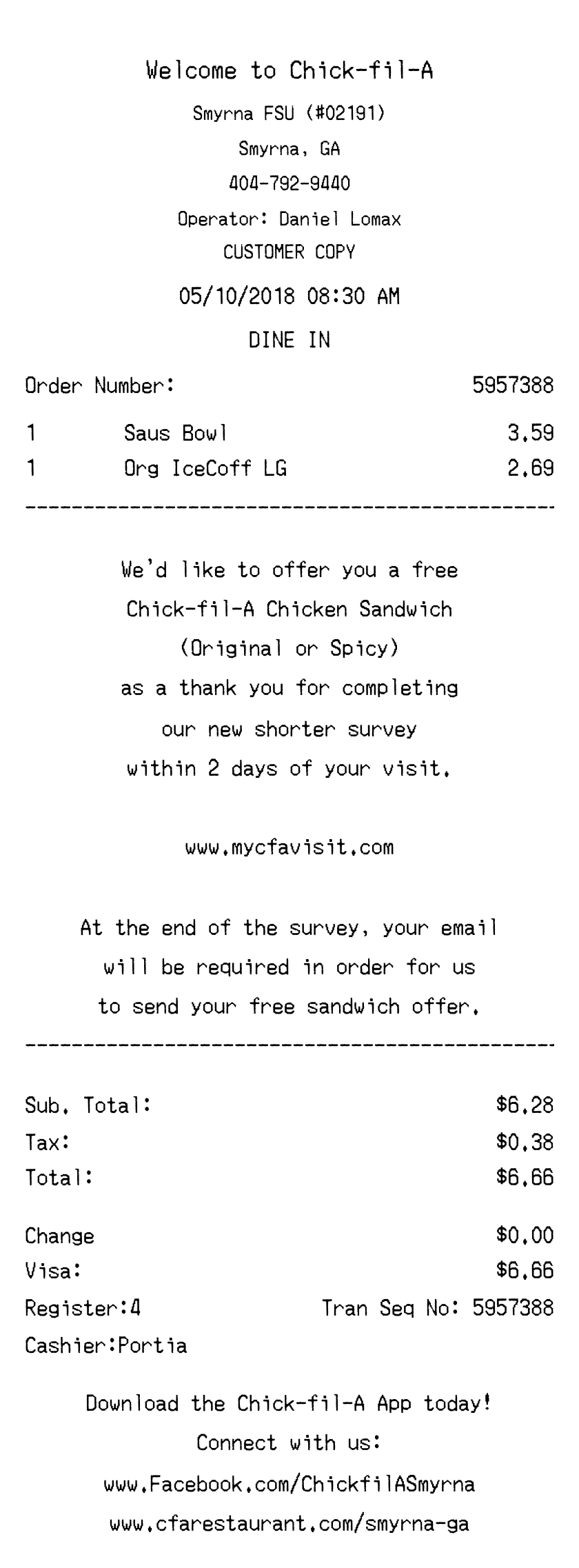 Chick-fil-A receipt